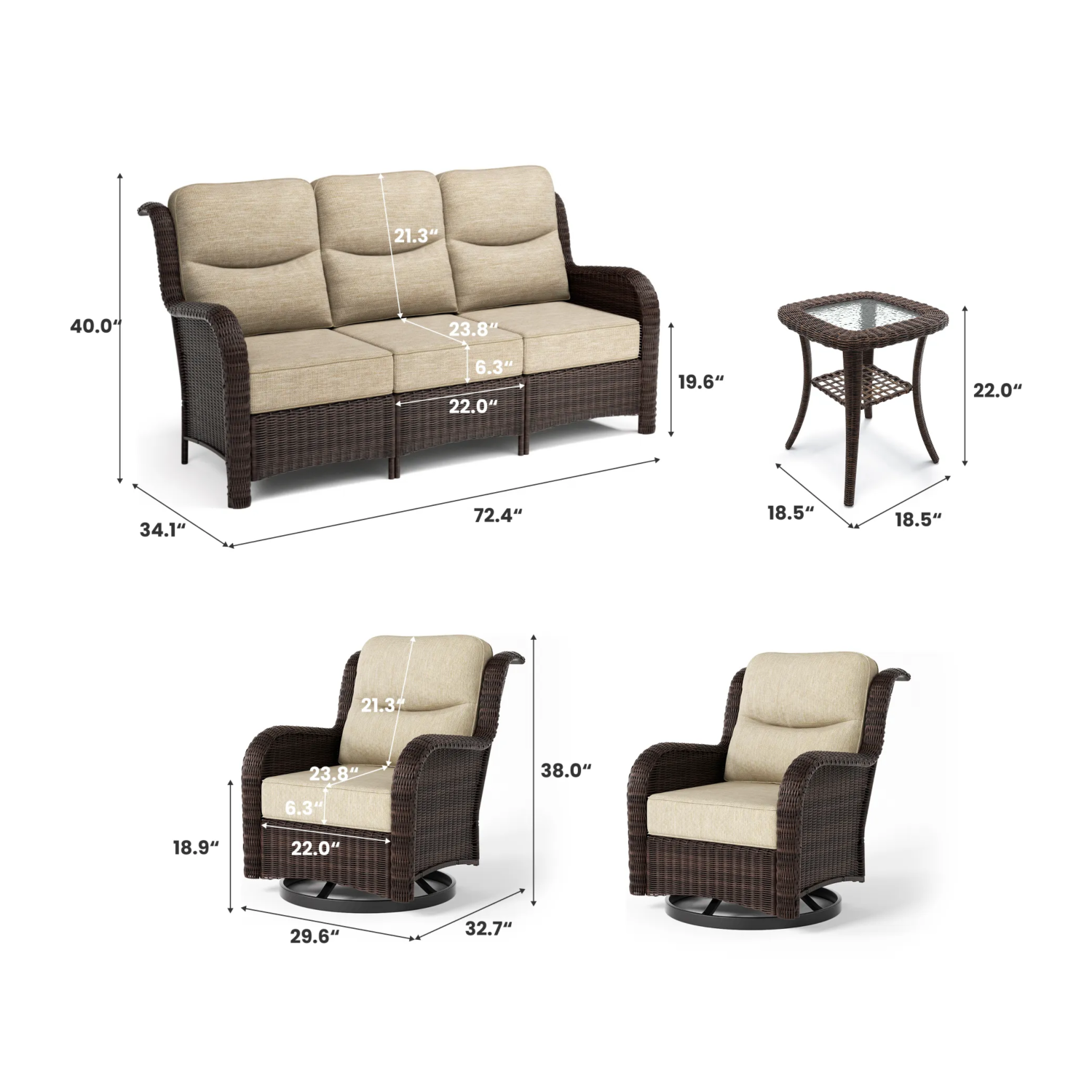 Ardenelle Luxury 5 Seater Patio Wicker Sofa Set With Side tables And Covers