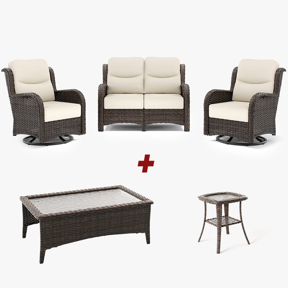 【Extra Coffee Table: $20 More】Hawthorne 4 Piece Patio Rattan Loveseat Set With Extra Coffee Table