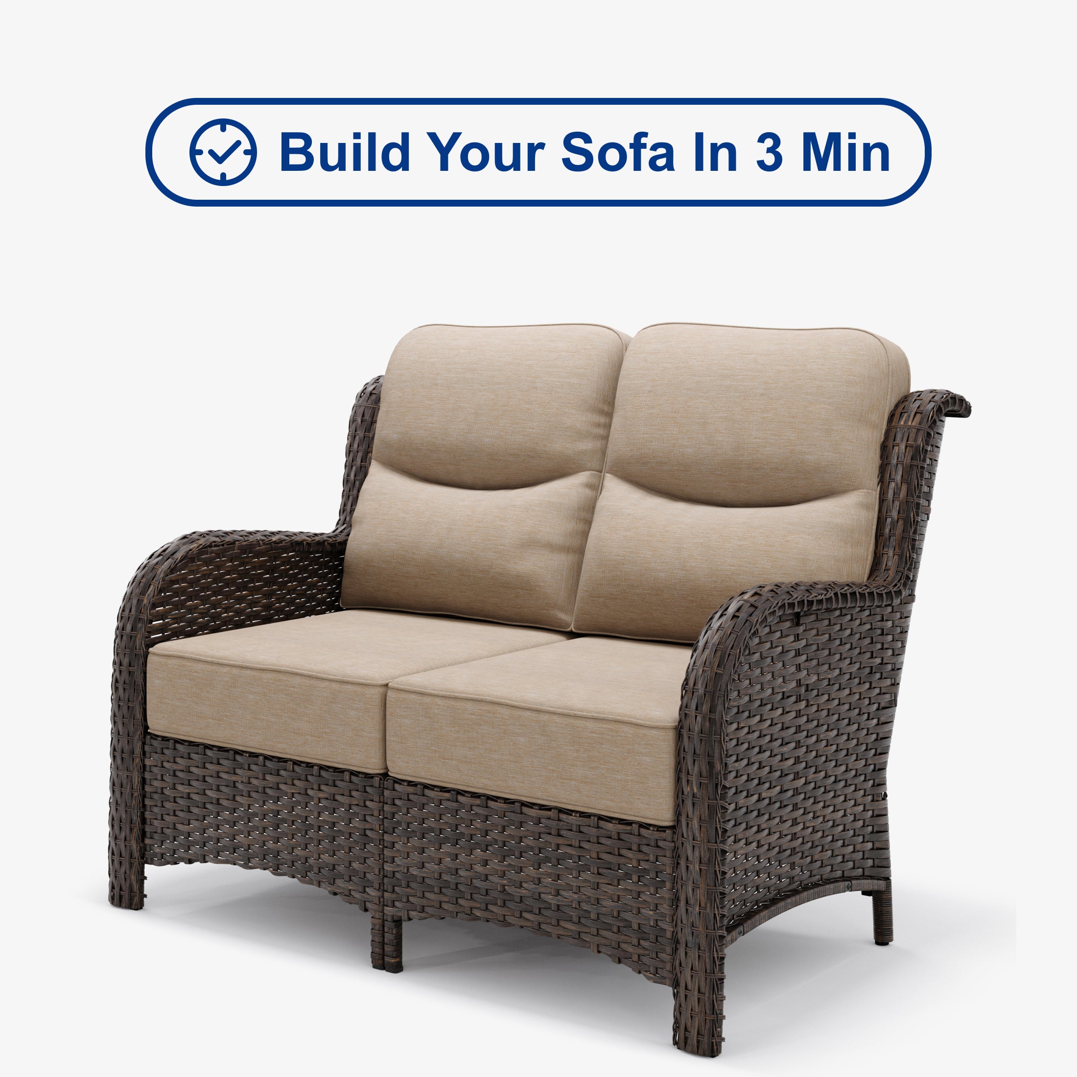 【Quick Assembly Collection】Outdoor Wicker 3-Min Sofa SAND