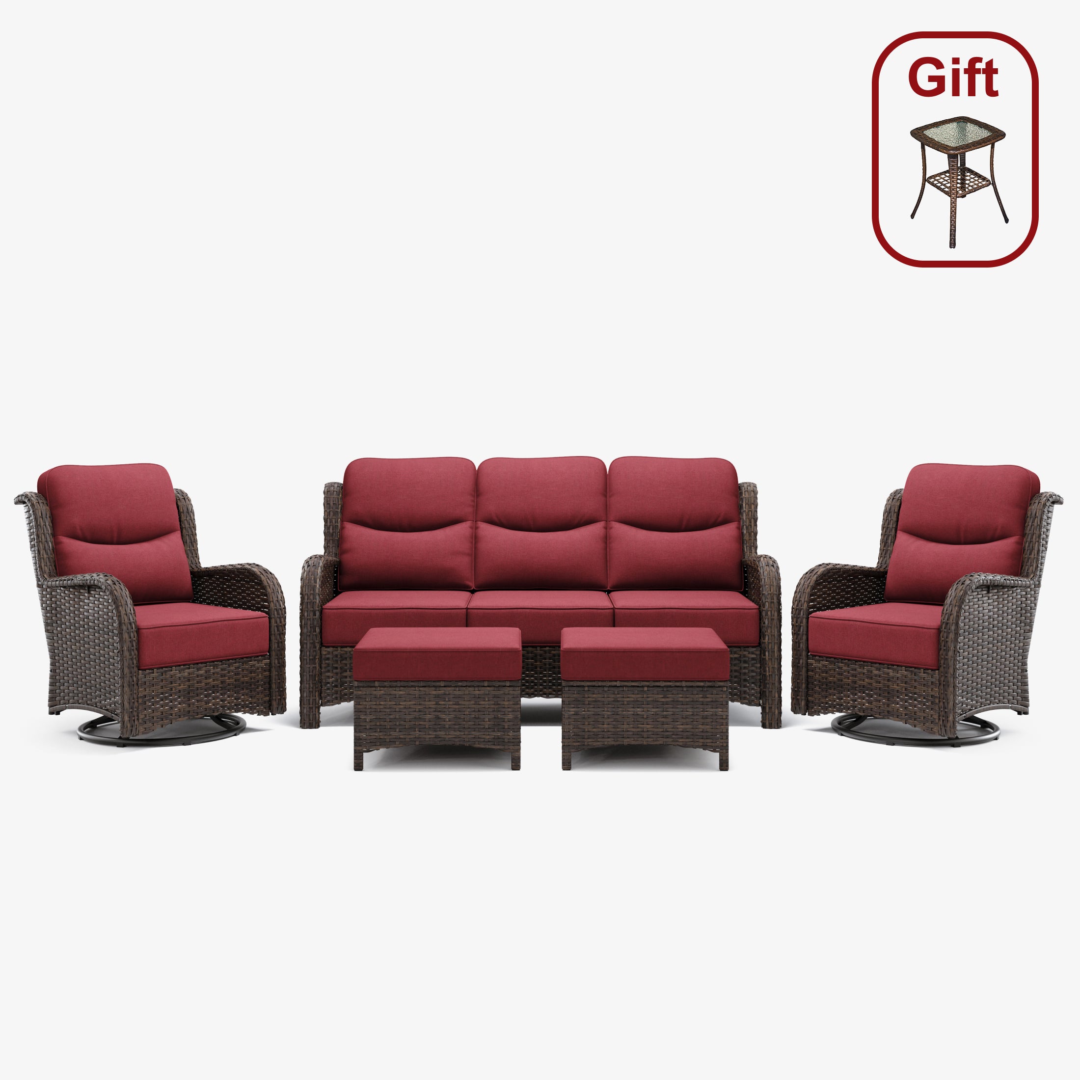 Hawthorne 5 Piece Patio Rattan Sofa Set with Swivel Chairs & Ottomans