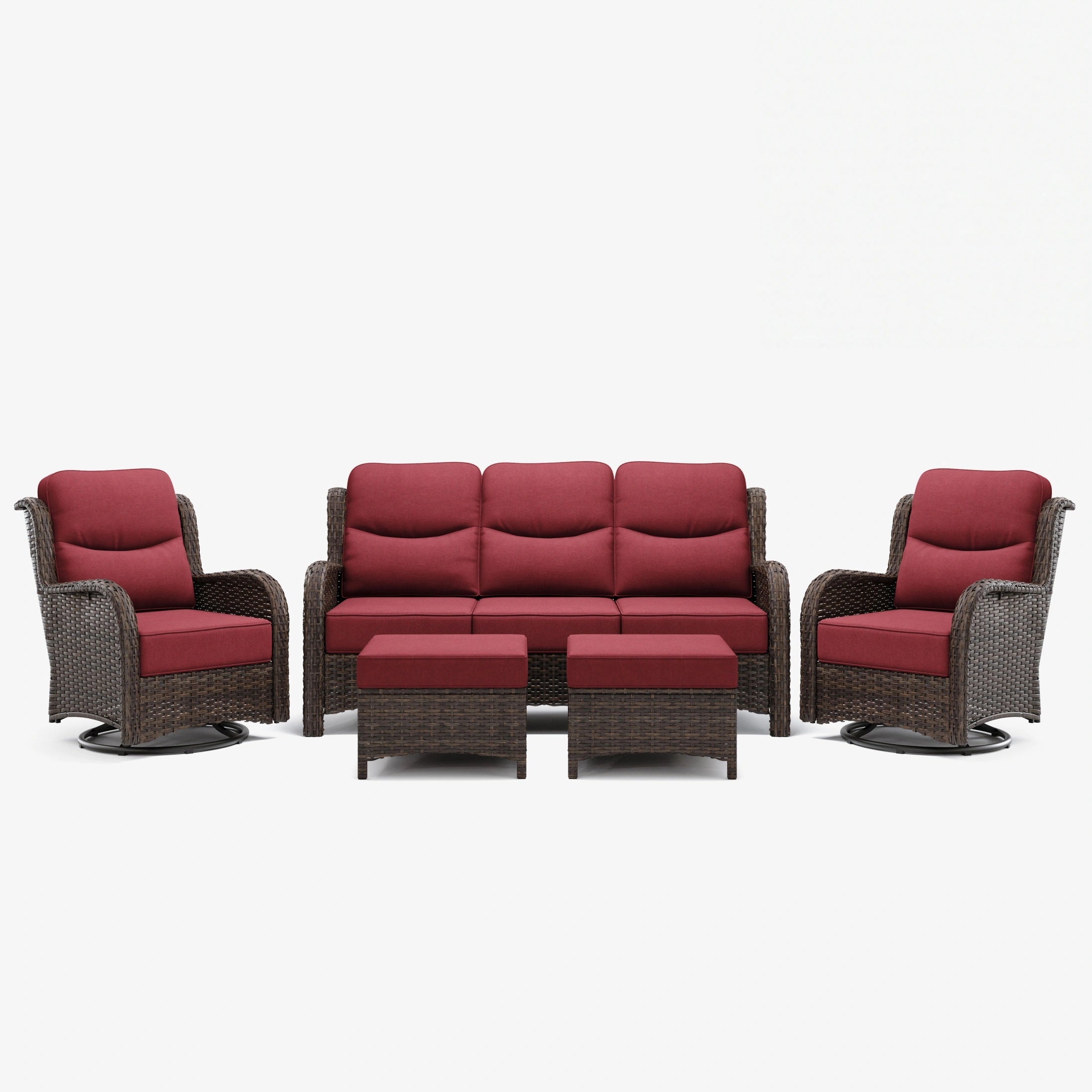 Hawthorne 5 Piece Patio Rattan Sofa Set with Swivel Chairs & Ottomans