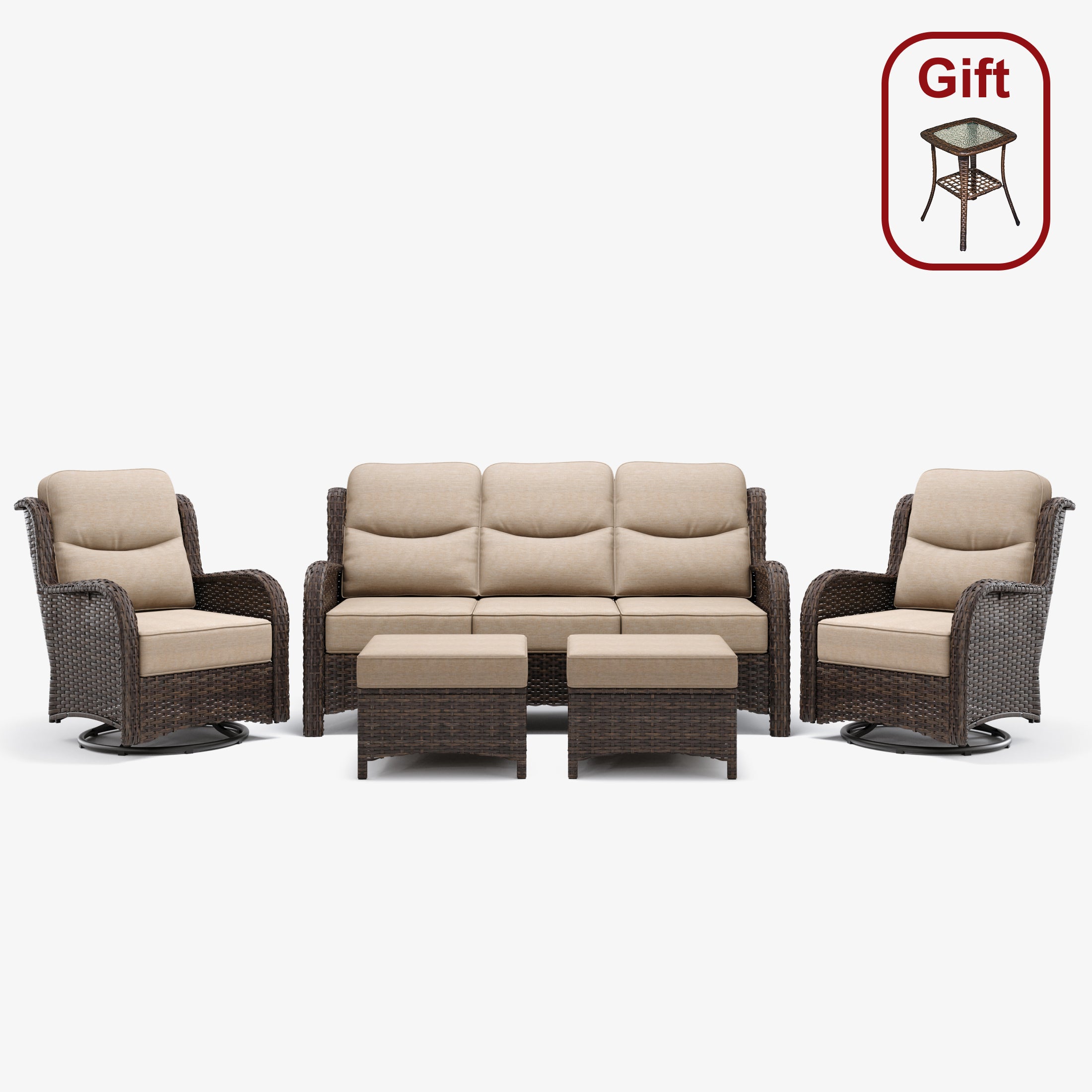 Hawthorne 5 Piece Patio Rattan Sofa Set with Swivel Chairs & Ottomans