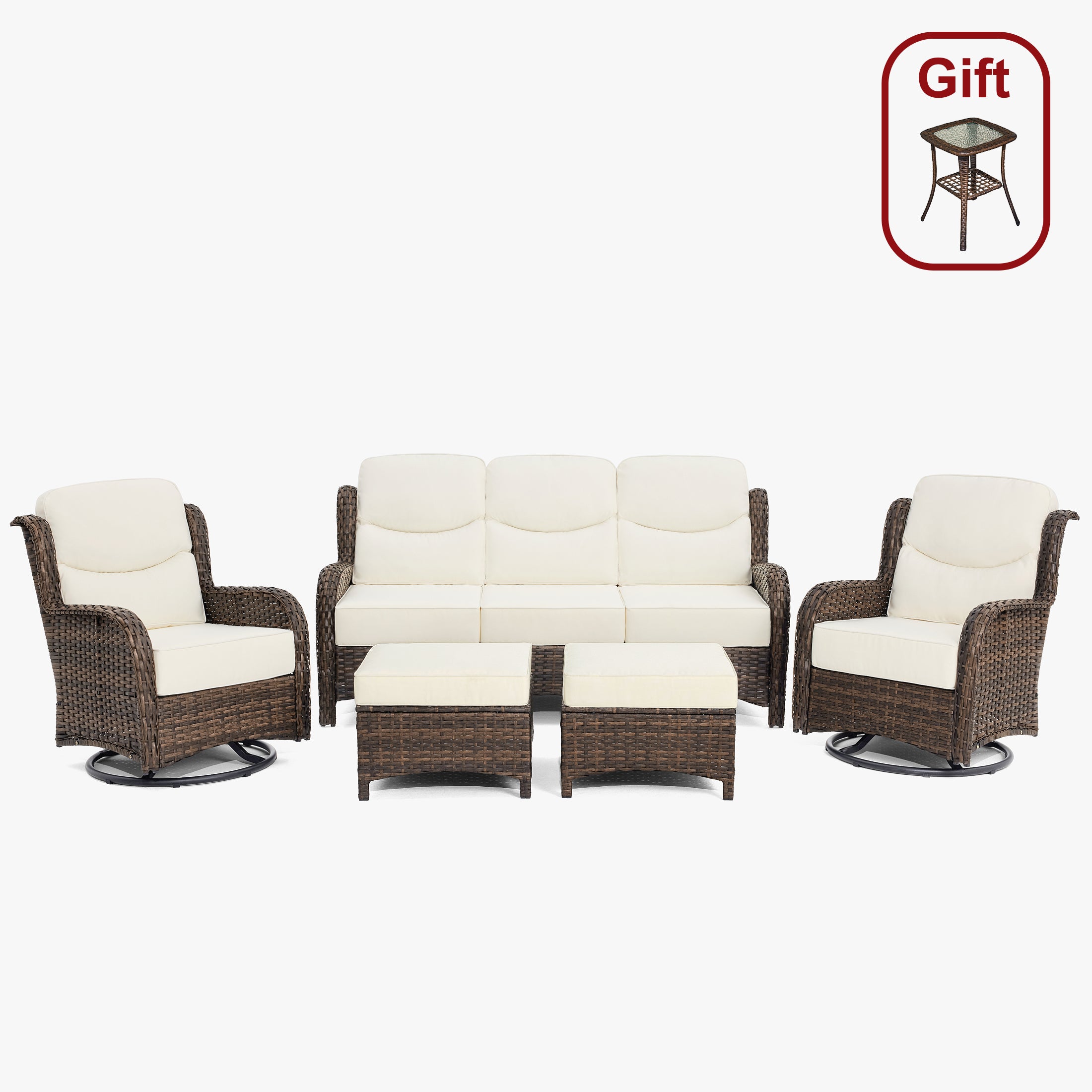 Hawthorne 5 Piece Patio Rattan Sofa Set with Swivel Chairs & Ottomans