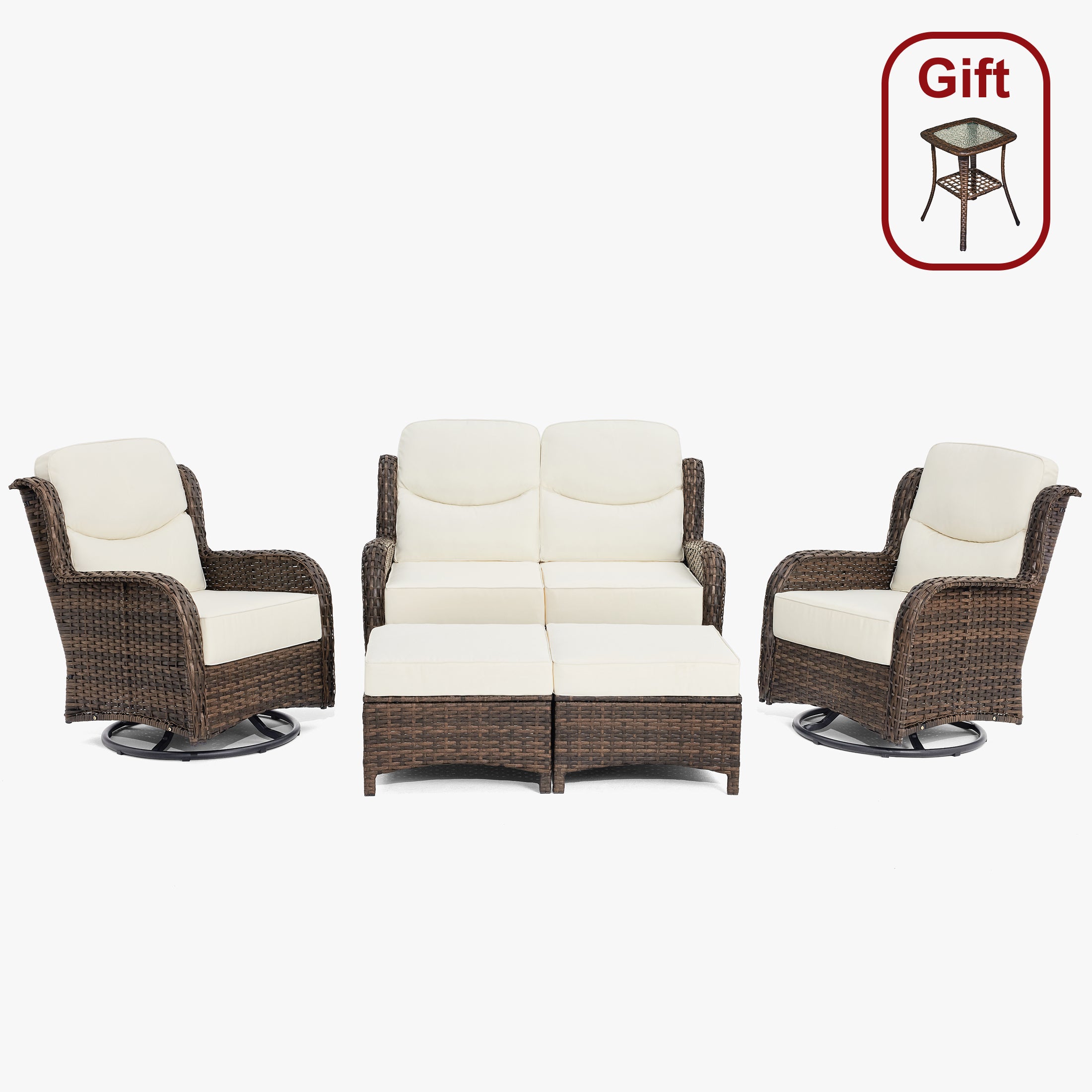 Hawthorne 5 Pieces Patio Wicker Loveseat Set With Ottomans