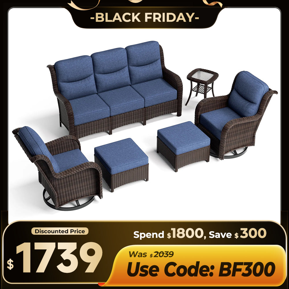 【Extra $300 OFF | CODE: BF300】Ardenelle Luxury 6 Piece Patio Wicker Sofa Set With Ottomans, Side tables And Covers