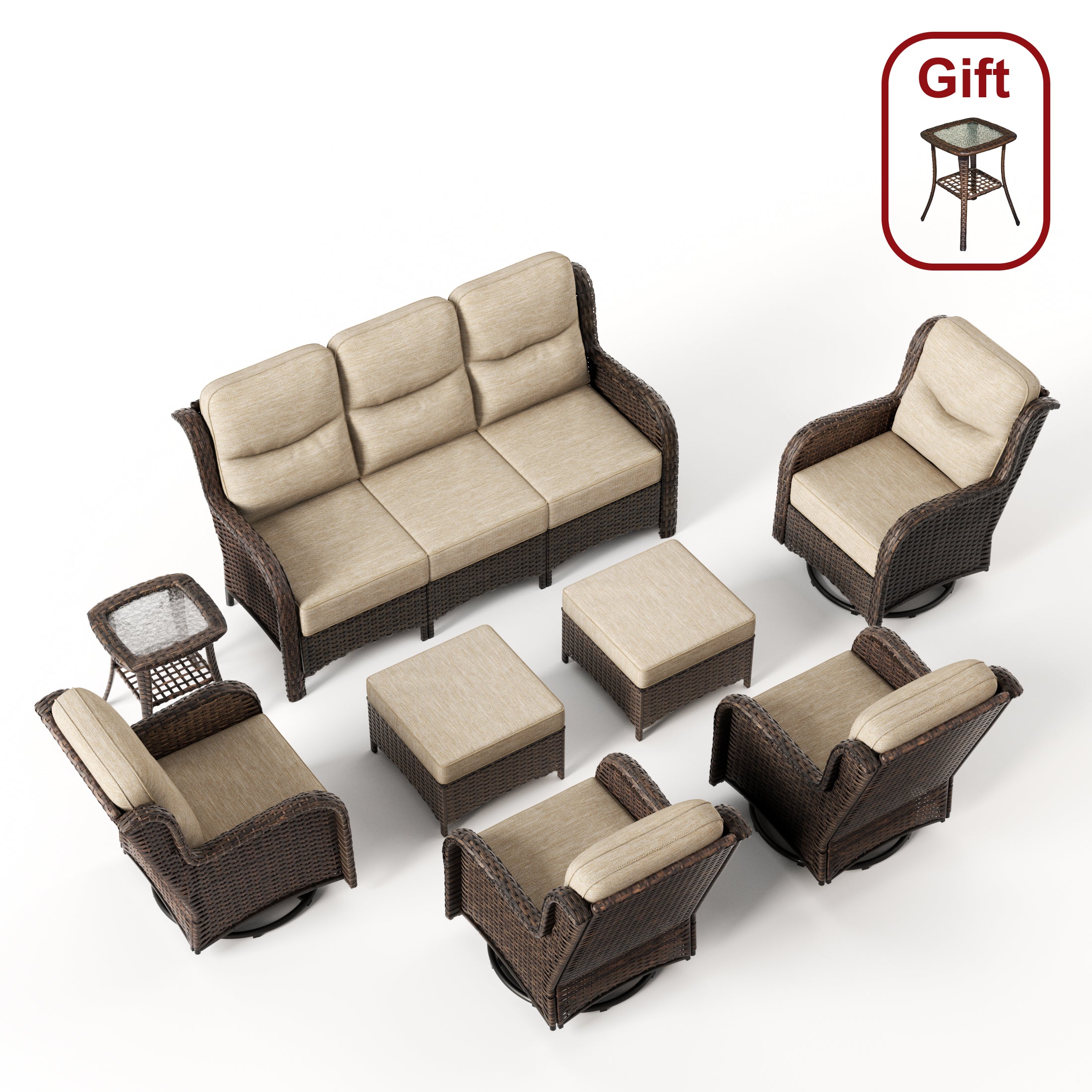 Hawthorne 8 Piece Outdoor Wicker Sofa Set With Swivel Chairs & Ottomans For Backyard