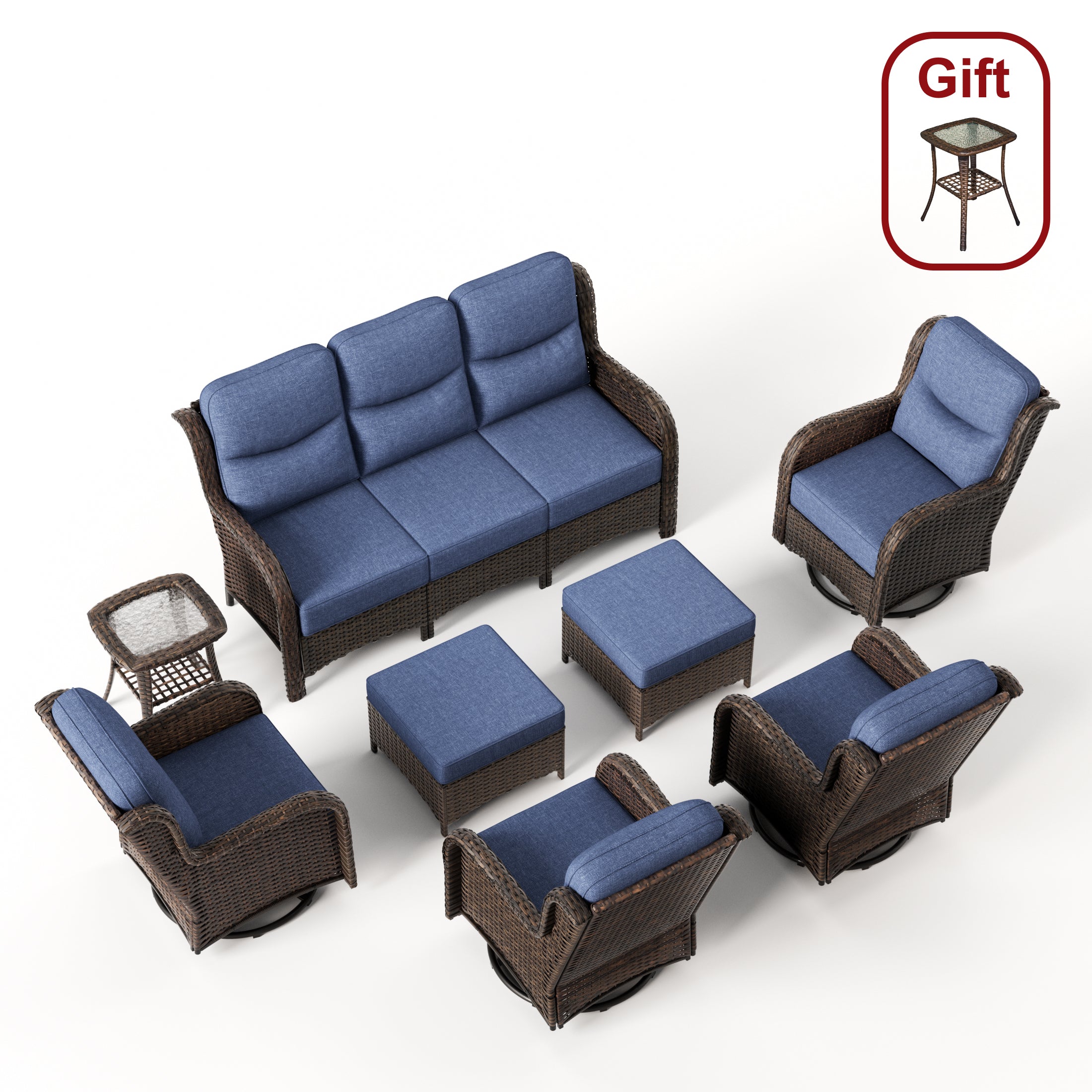 【Extra $300 OFF | CODE: BF300】Hawthorne 8 Piece Outdoor Wicker Sofa Set With Swivel Chairs & Ottomans For Backyard