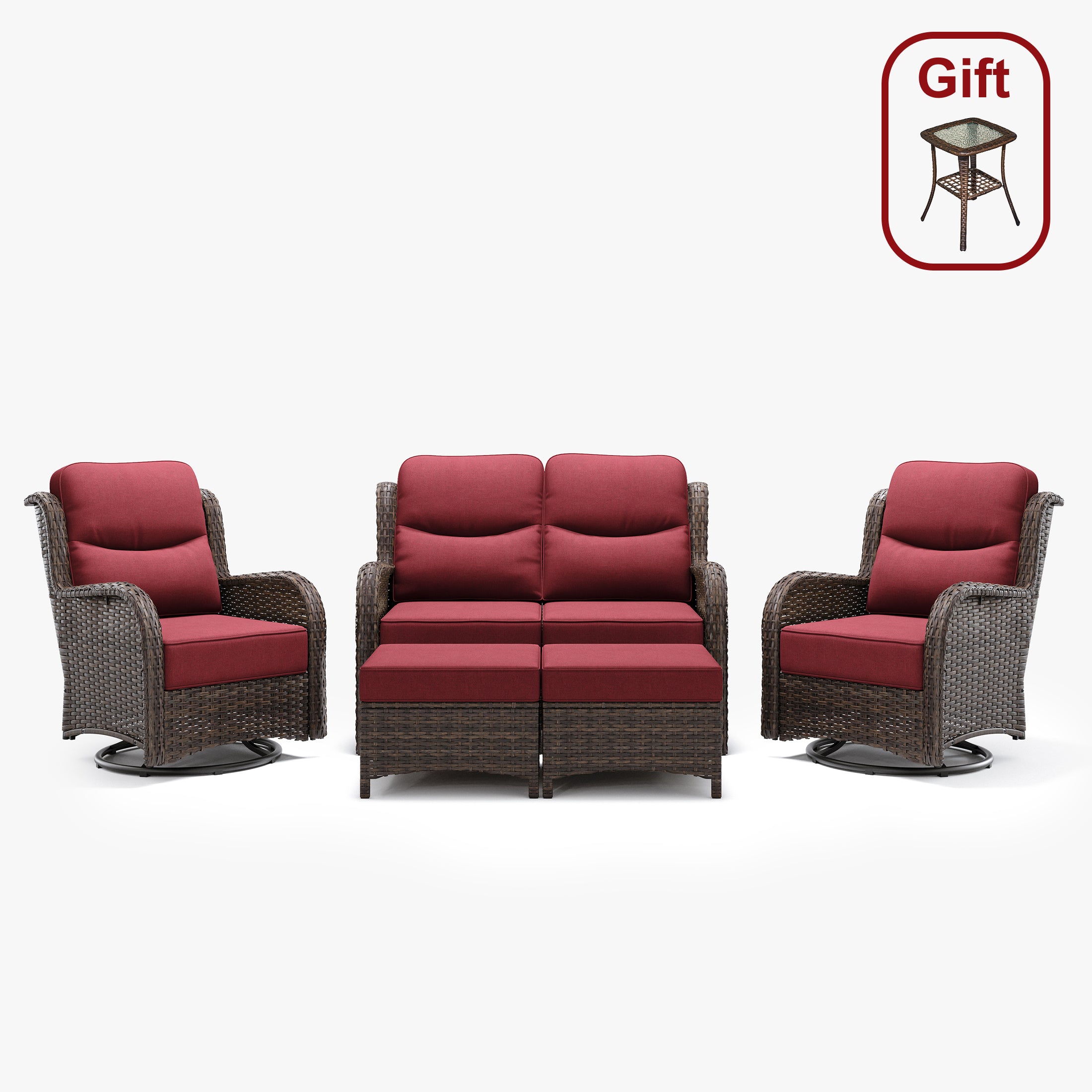 Hawthorne 5 Pieces Patio Wicker Loveseat Set With Ottomans