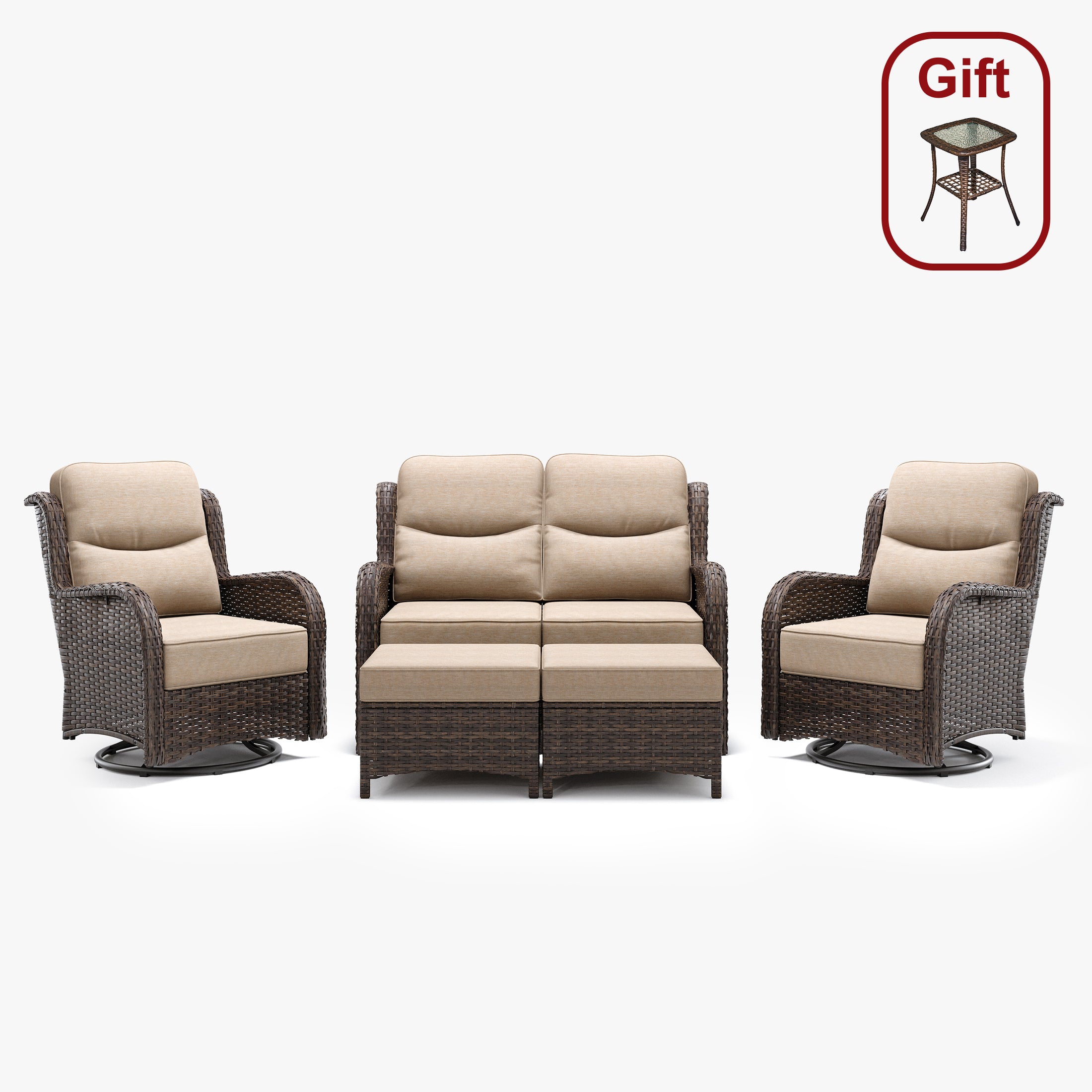 Hawthorne 5 Pieces Patio Wicker Loveseat Set With Ottomans