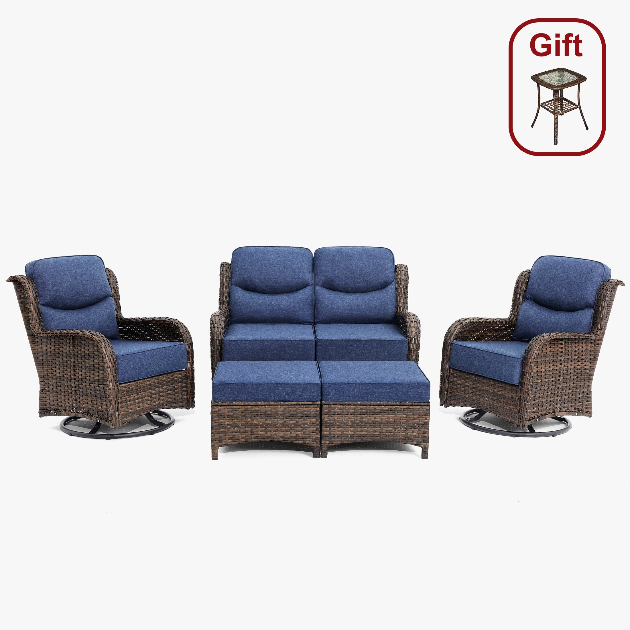 Hawthorne 5 Pieces Patio Wicker Loveseat Set With Ottomans