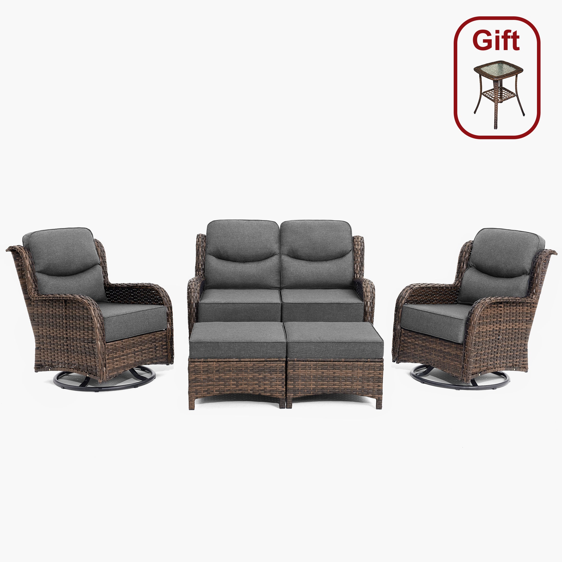 Hawthorne 5 Pieces Patio Wicker Loveseat Set With Ottomans