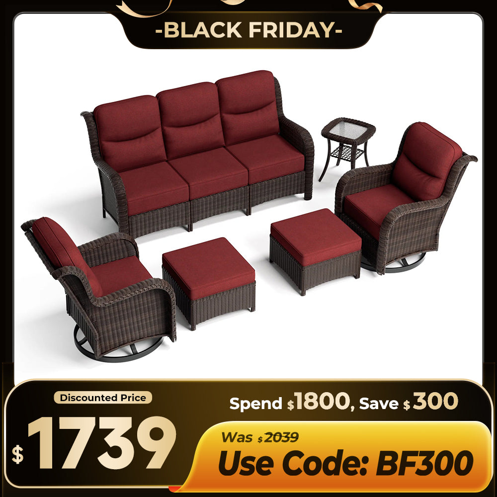 【Extra $300 OFF | CODE: BF300】Ardenelle Luxury 6 Piece Patio Wicker Sofa Set With Ottomans, Side tables And Covers