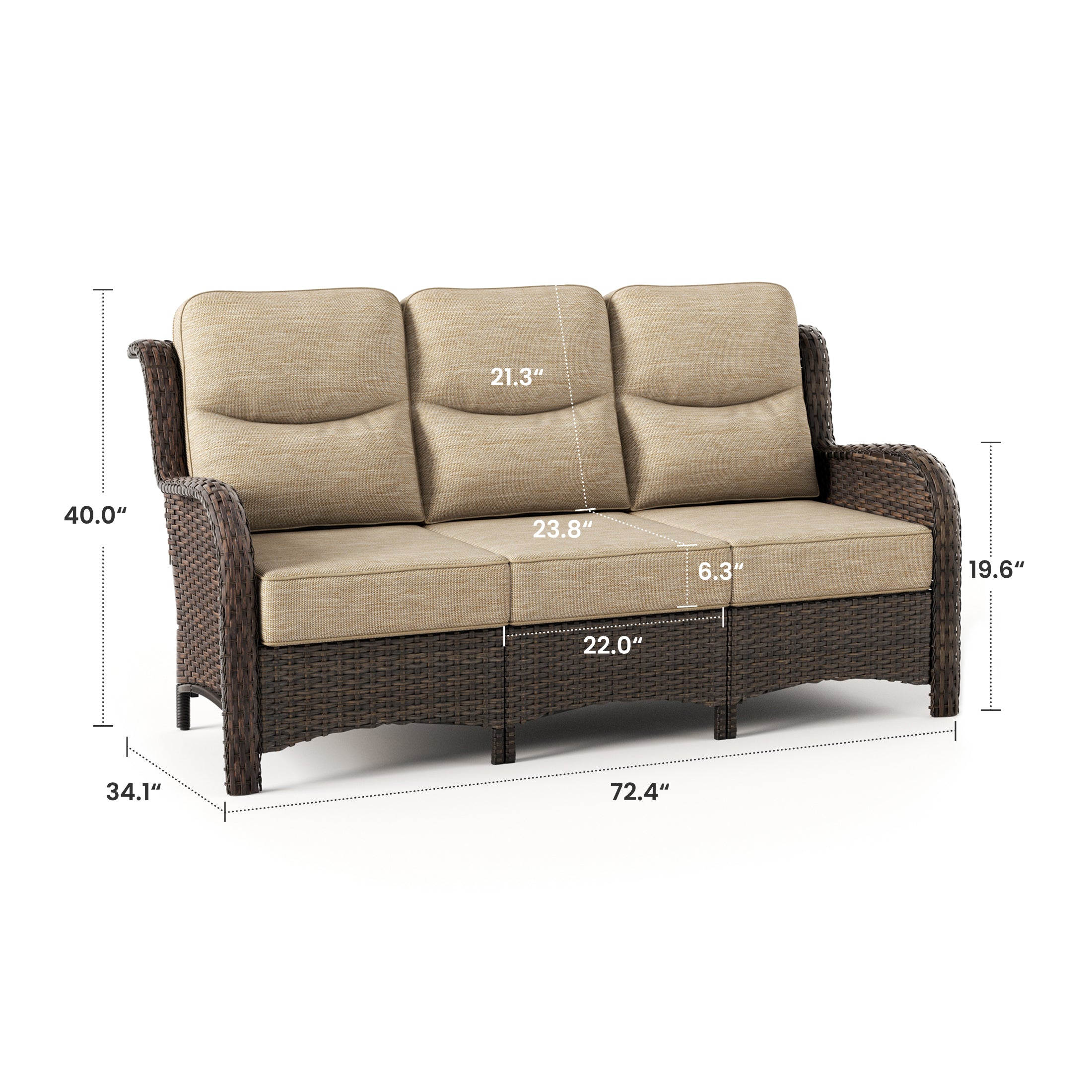 Hawthorne Patio Rattan Sand 3 Seater Sofa With High Back Design & 6-Inch Cushions