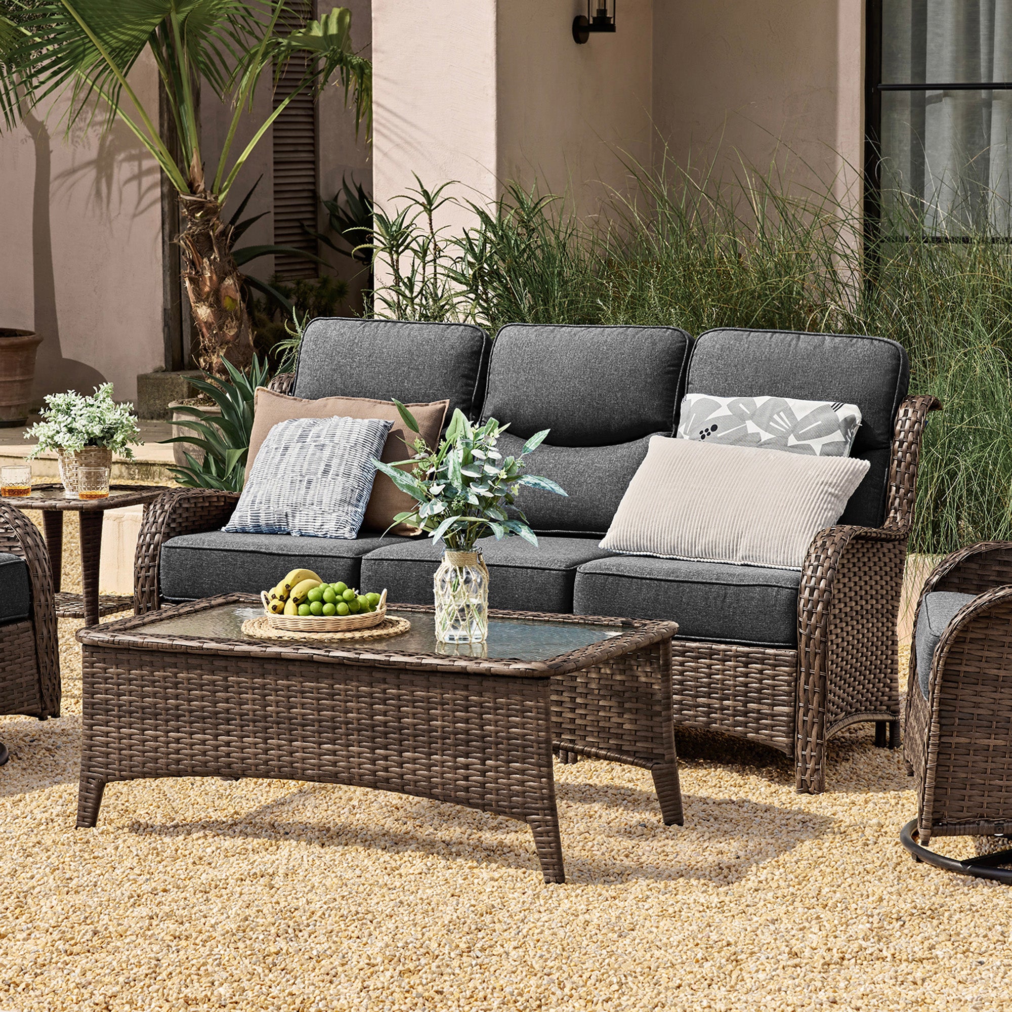 Hawthorne Patio Rattan 3 Seater Sofa With High Back Design & 6-Inch Cushions