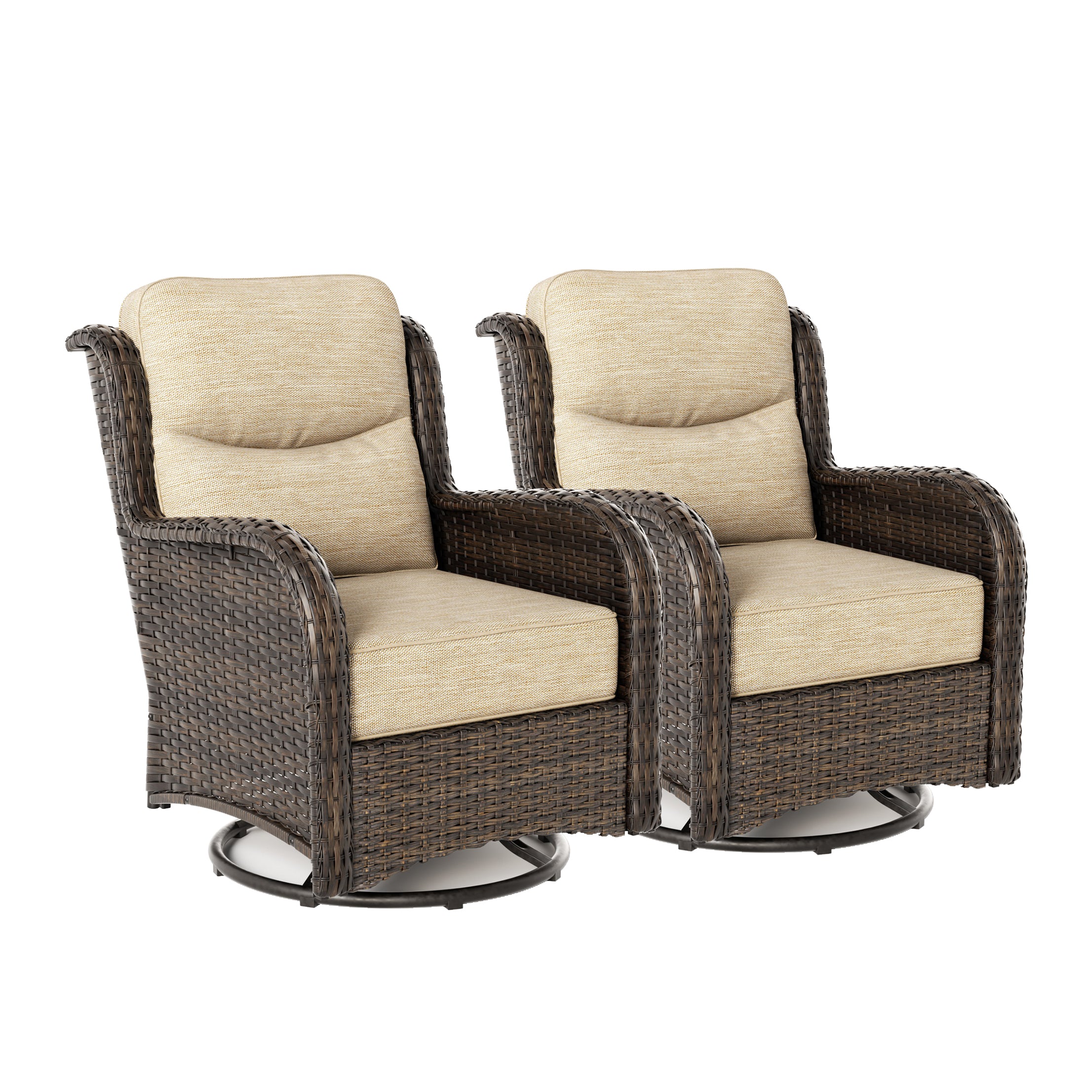 Hawthorne 2 Piece Outdoor Wicker Swivel Gliding Chairs Set With 6-Inch Cushions & Sturdy Base