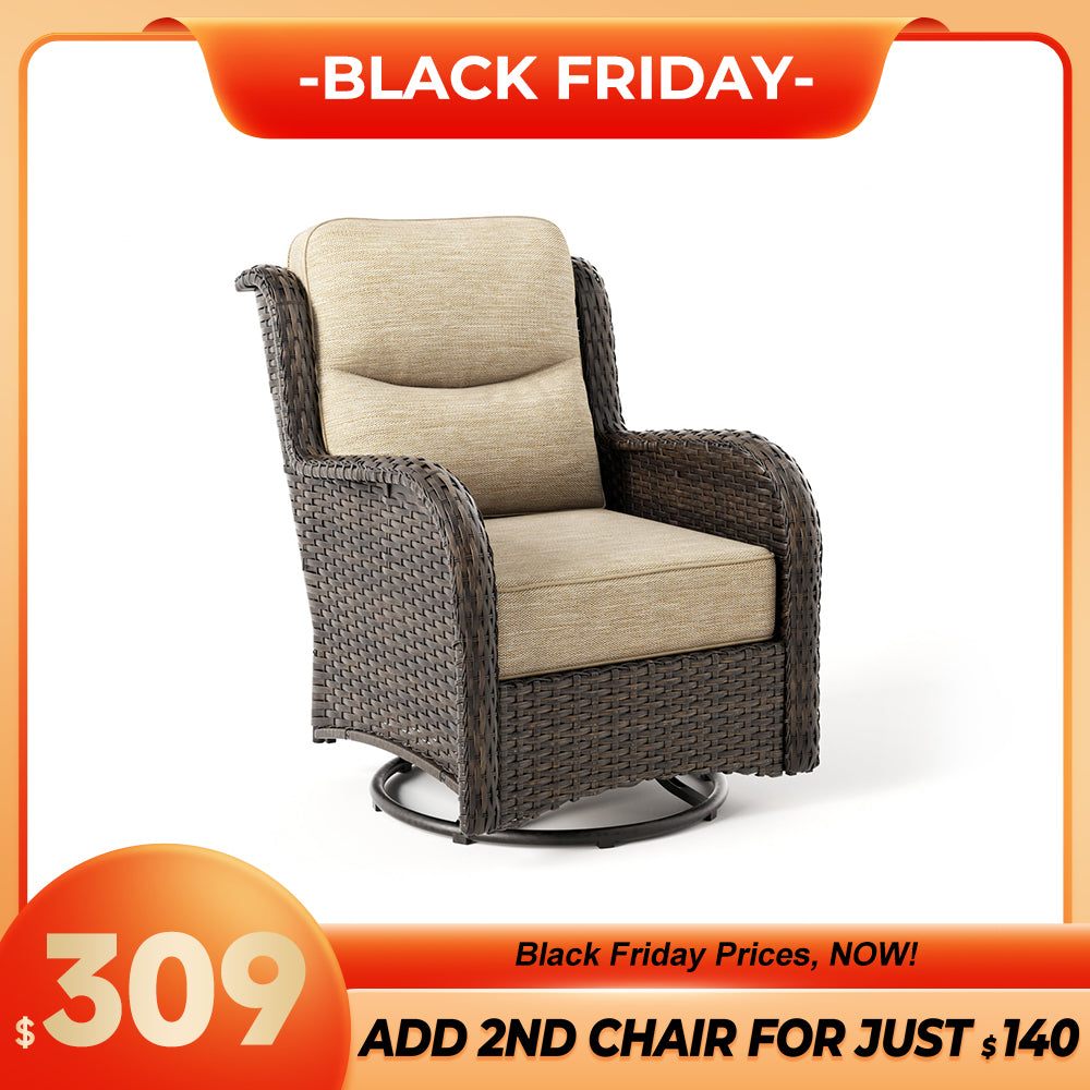 Hawthorne 360° Swivel Outdoor Wicker Gliding Chair With 6-Inch Cushion & Sturdy Base