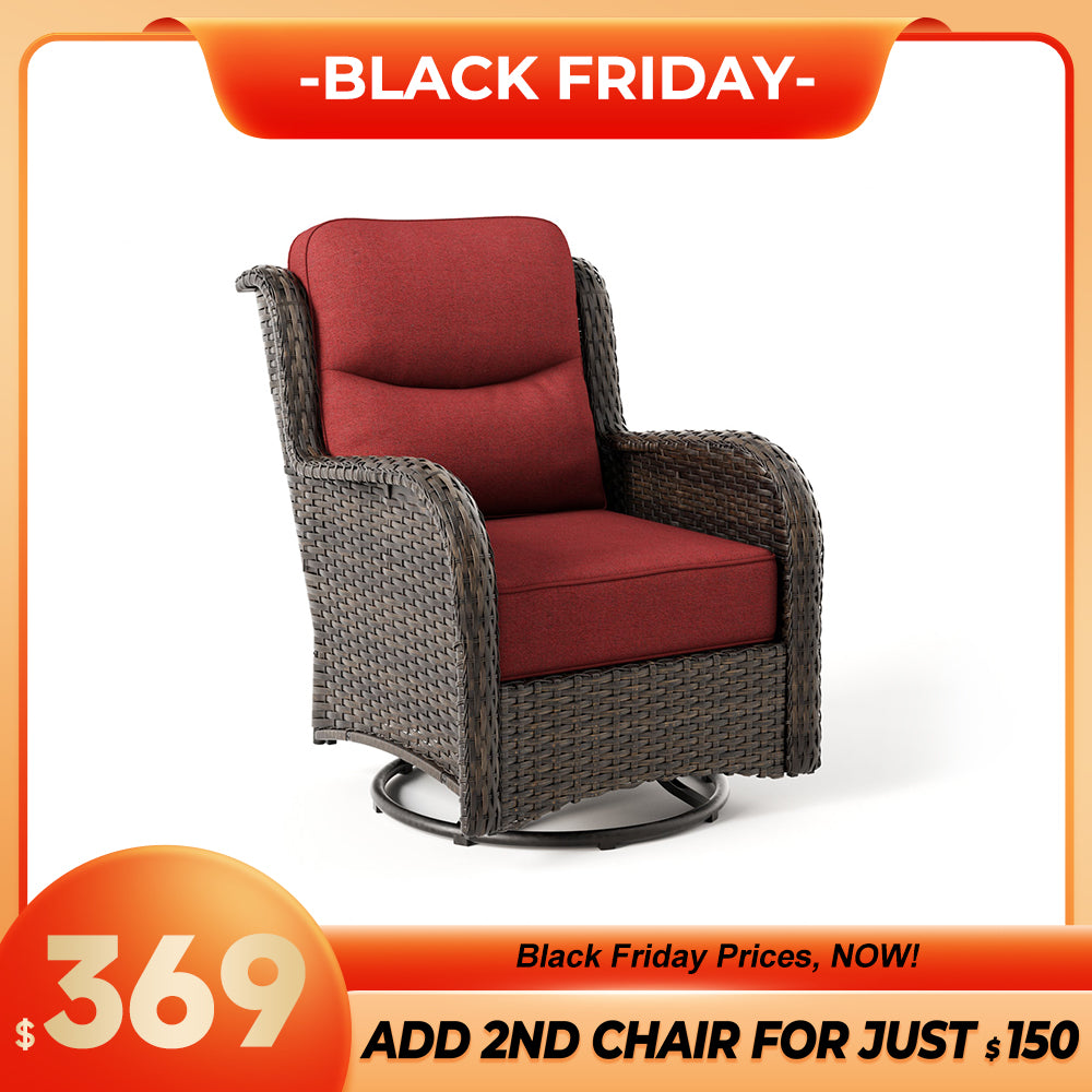 Hawthorne 360° Swivel Outdoor Wicker Gliding Chair With 6-Inch Cushion & Sturdy Base