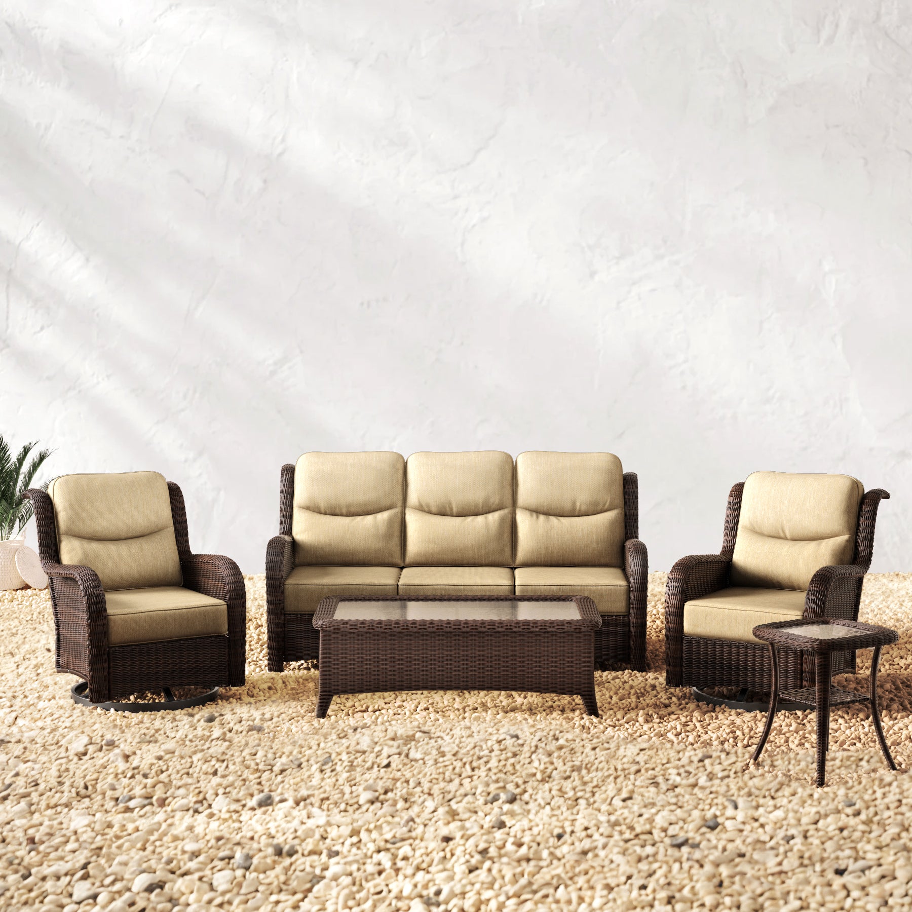 Ardenelle Luxury 5 Piece Patio Wicker Sofa Set With Tables And Covers