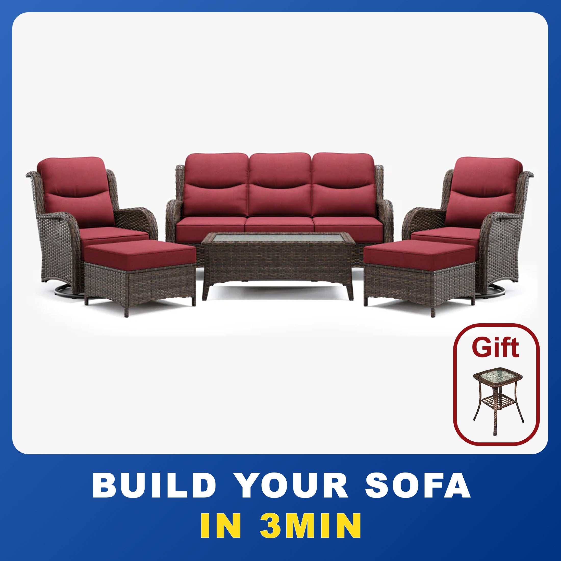 【Quick Assembly Collection】Patio Wicker 3-Min Sofa Furniture Set