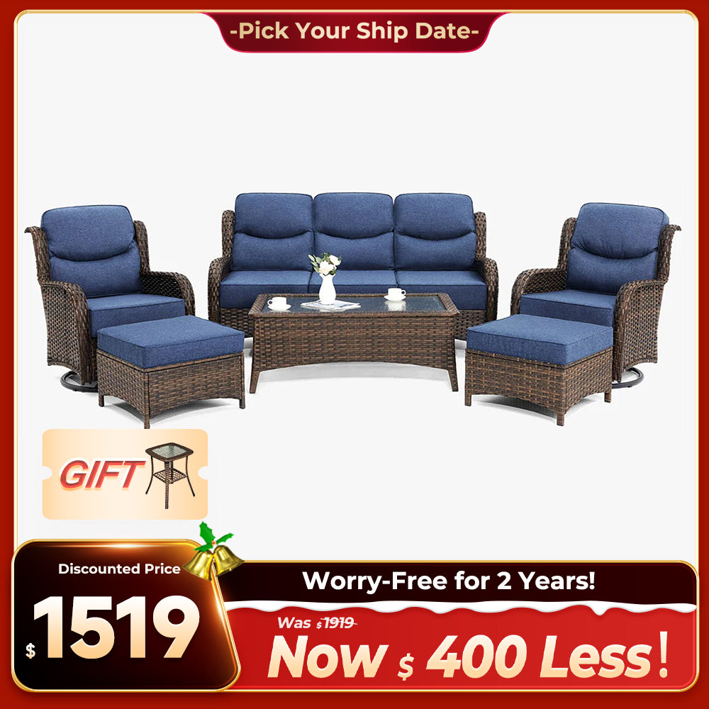 Hawthorne 6 Pieces Outdoor Wicker Sofa Set With Ergonomic backrest Design & Comfort Cushions