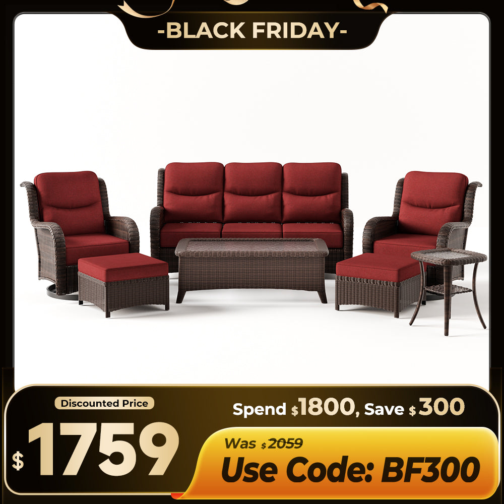 【Extra $300 OFF | CODE: BF300】Ardenelle Luxury 7 Piece Patio Wicker Sofa Set With Ottomans, Tables And Covers