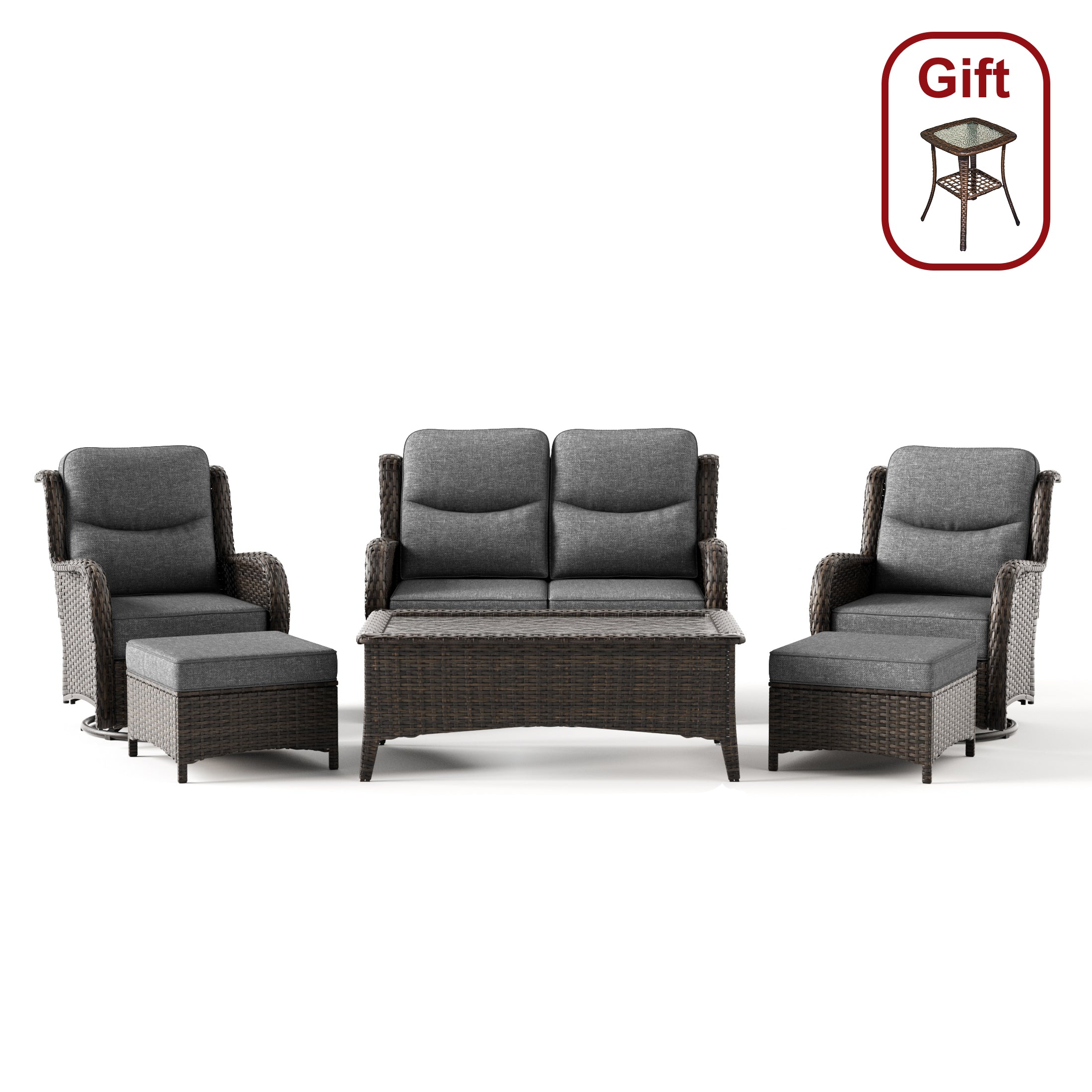 Hawthorne 6 Pieces Outdoor Wicker Loveseat Set With Ergonomic backrest Design & Comfort Cushions