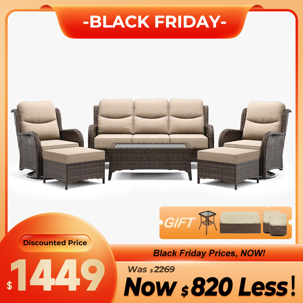 Hawthorne 9 Piece All Weather Outdoor Wicker Furniture Set With Removable khaki Covers