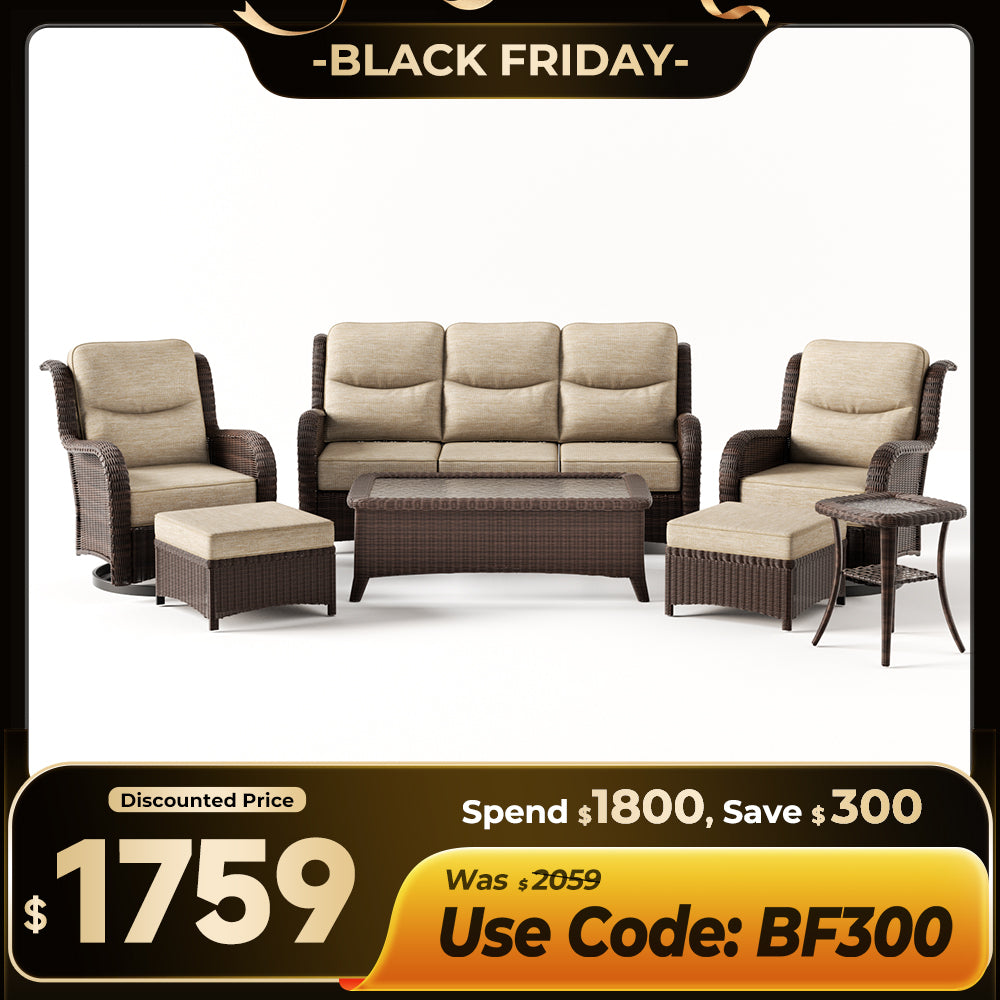 【Extra $300 OFF | CODE: BF300】Ardenelle Luxury 7 Piece Patio Wicker Sofa Set With Ottomans, Tables And Covers
