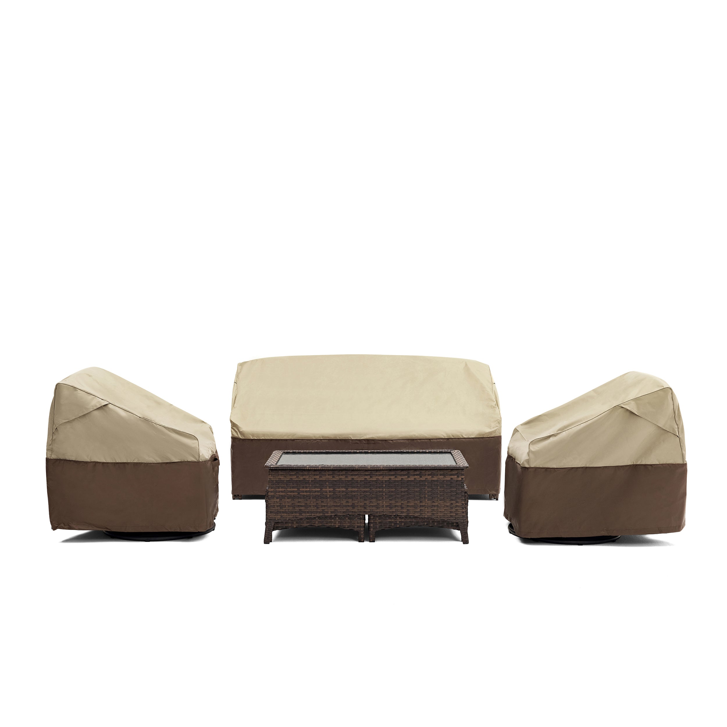 Hawthorne 9 Piece All Weather Outdoor Wicker Furniture Set With Removable khaki Covers