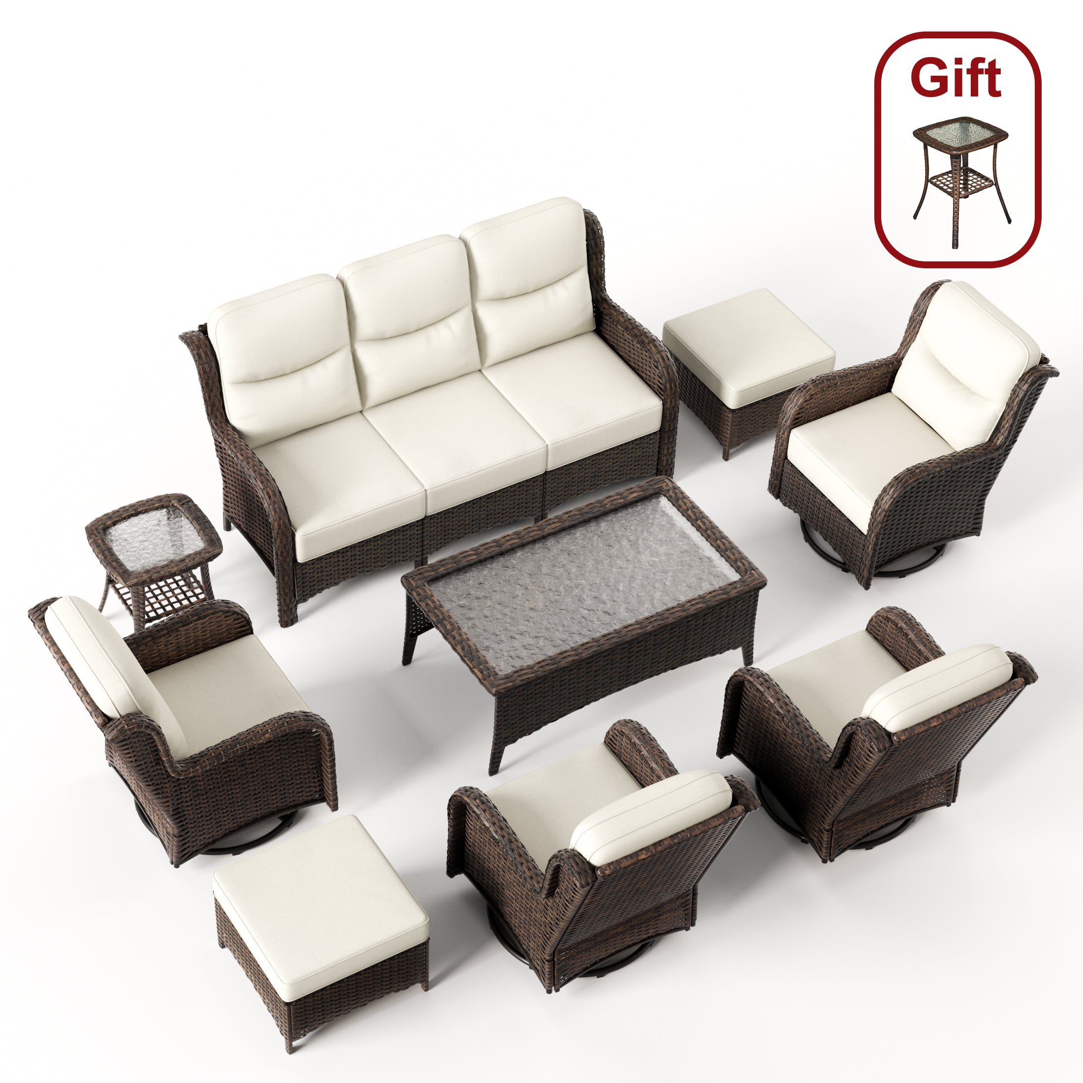 Hawthorne 9 Pieces All Weather Outdoor Wicker Sofa Set with Tables and Cushions for Backyard