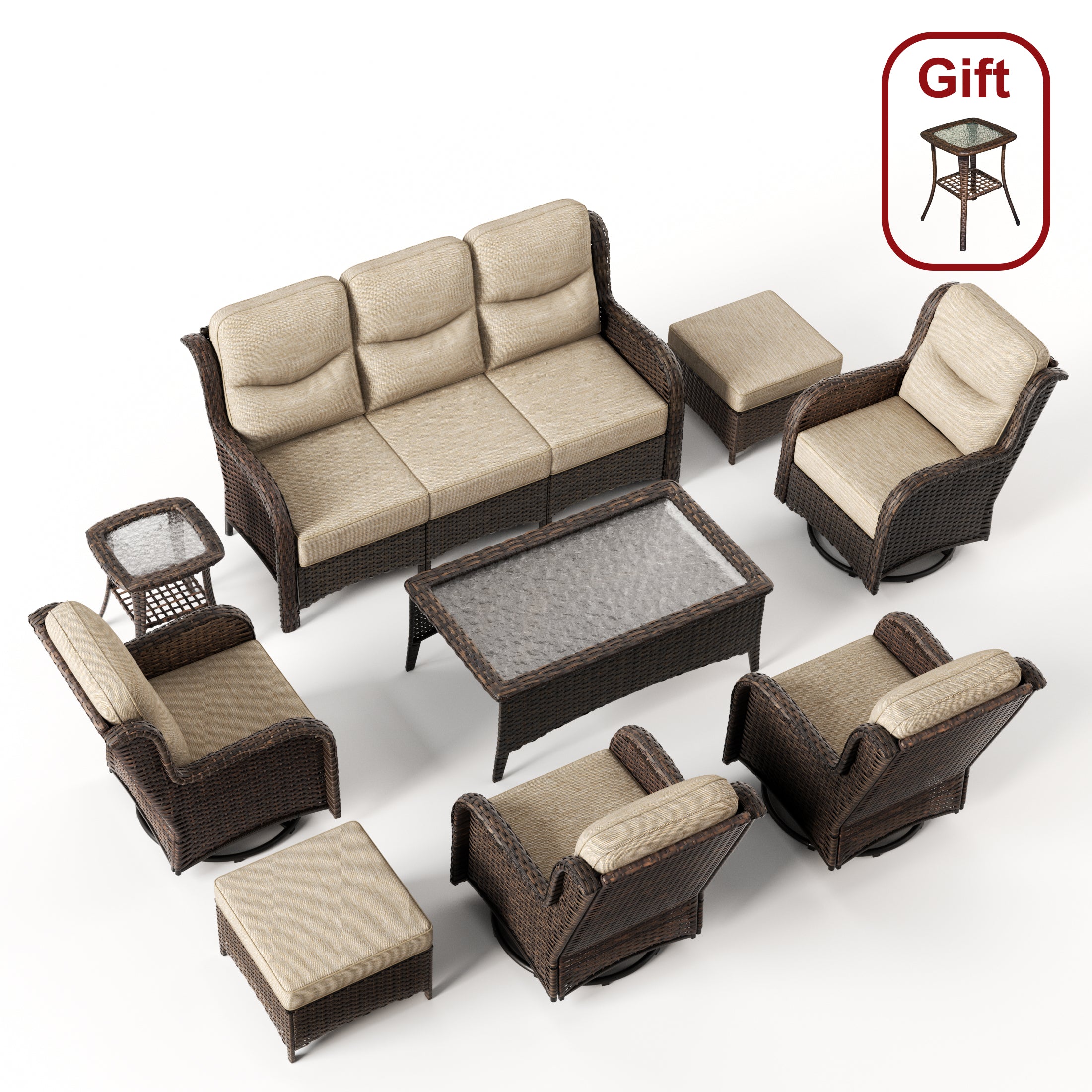 Hawthorne 9 Pieces All Weather Outdoor Wicker Sofa Set with Tables and Cushions for Backyard