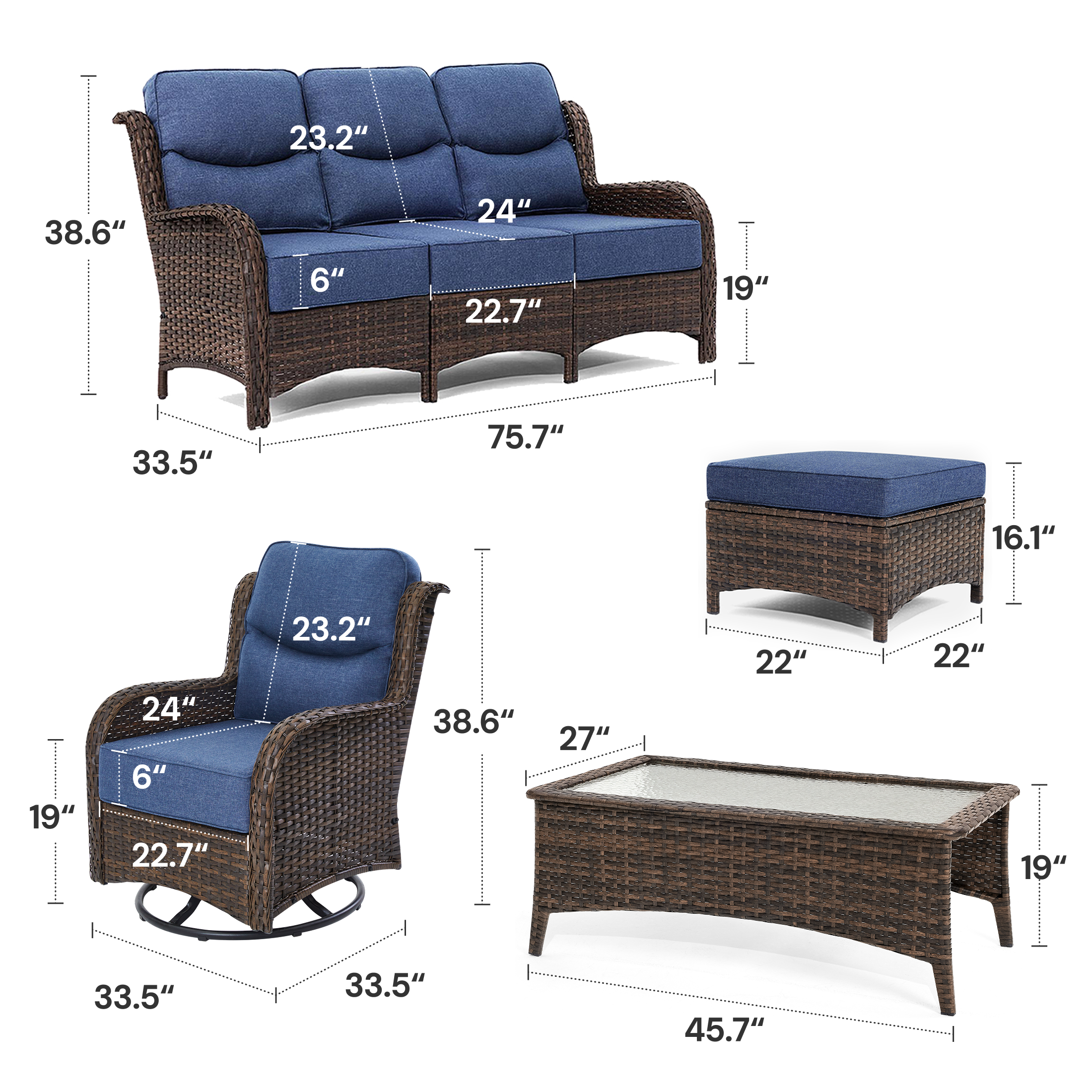 Hawthorne 6 Pieces Sofa Set