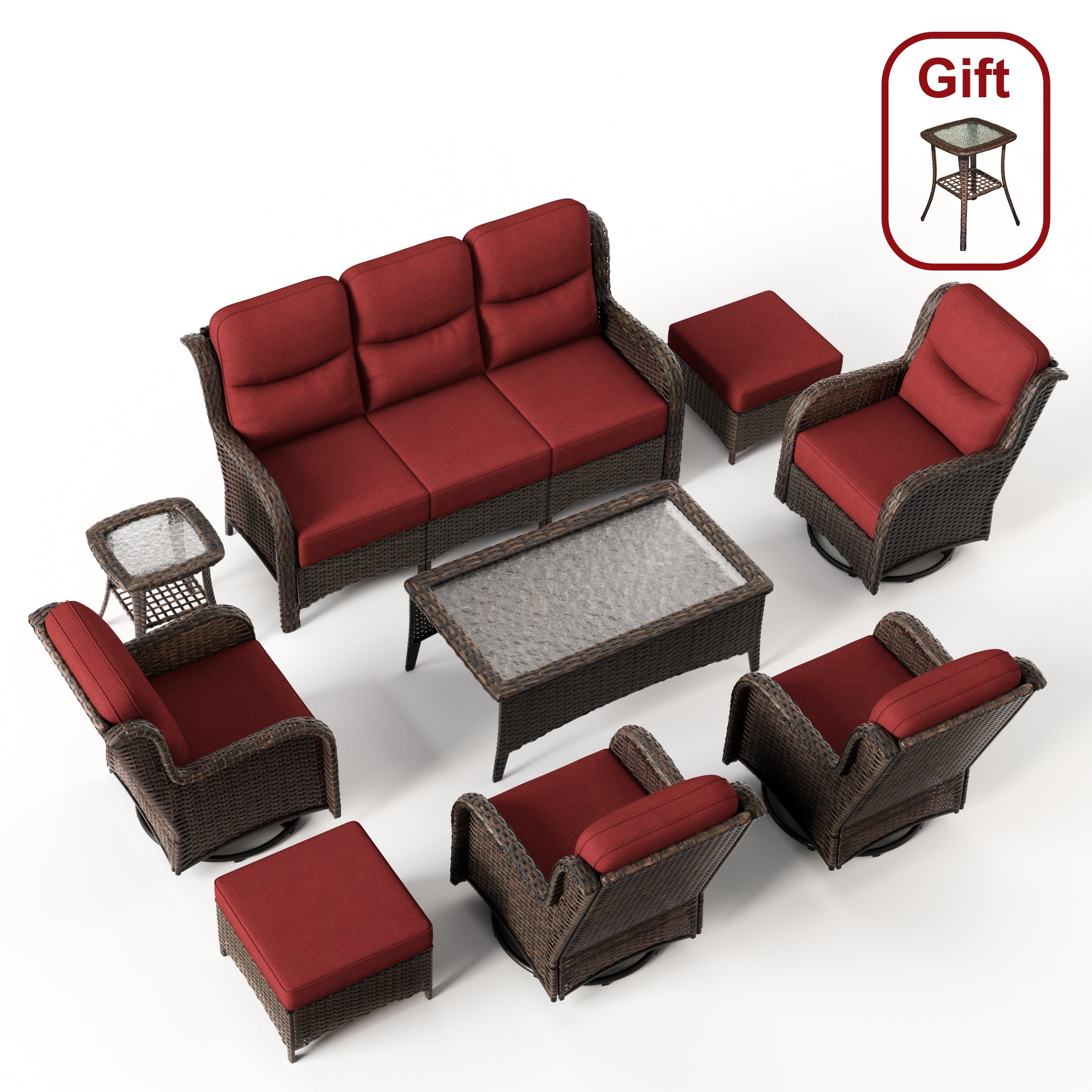 Hawthorne 9 Pieces All Weather Outdoor Wicker Sofa Set with Tables and Cushions for Backyard