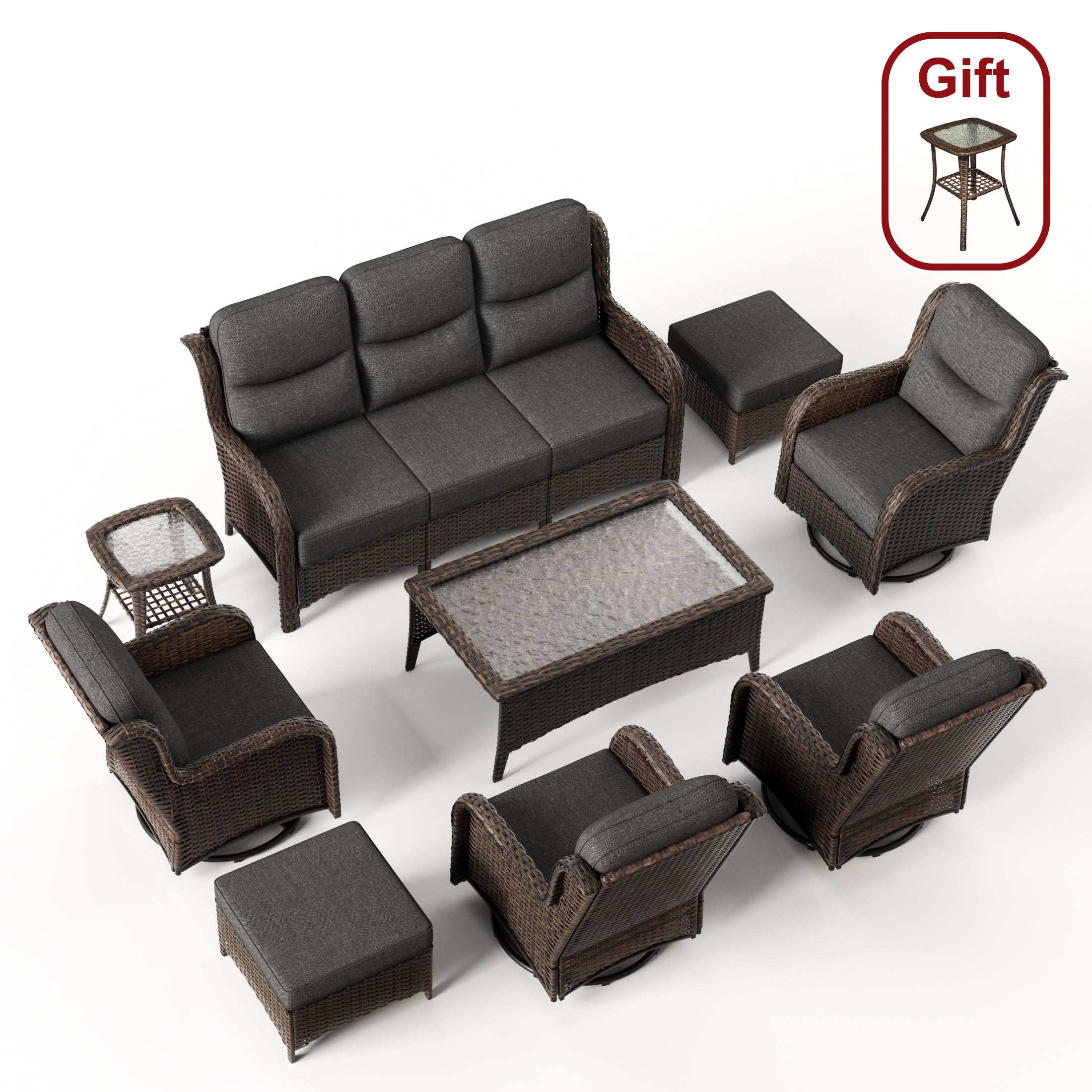 Hawthorne 9 Pieces All Weather Outdoor Wicker Sofa Set with Tables and Cushions for Backyard