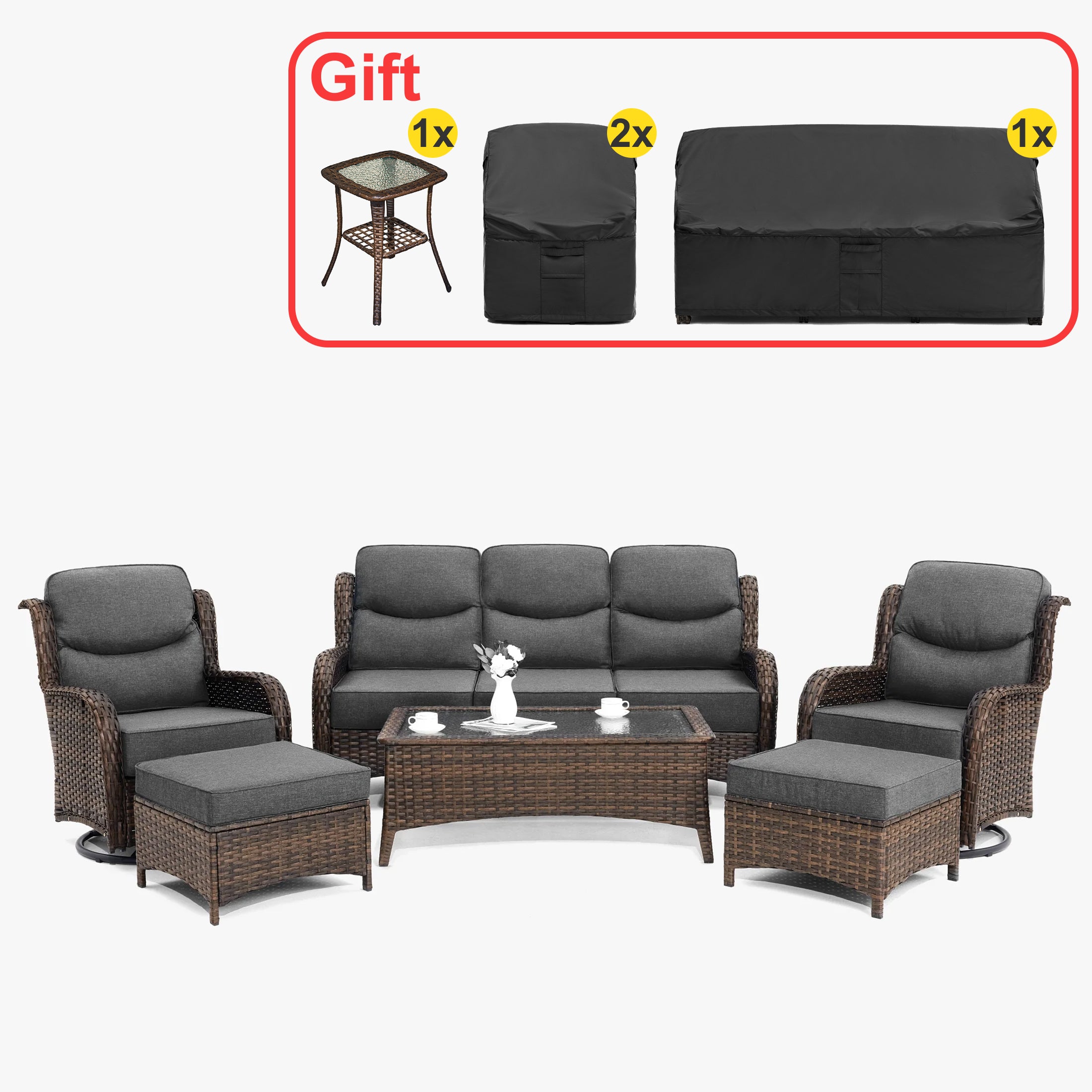 Hawthorne 9 Piece All Weather Outdoor Wicker Furniture Set With Removable Black Covers