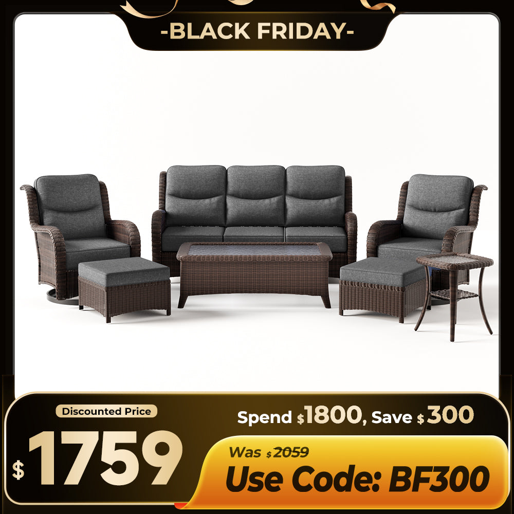 【Extra $300 OFF | CODE: BF300】Ardenelle Luxury 7 Piece Patio Wicker Sofa Set With Ottomans, Tables And Covers