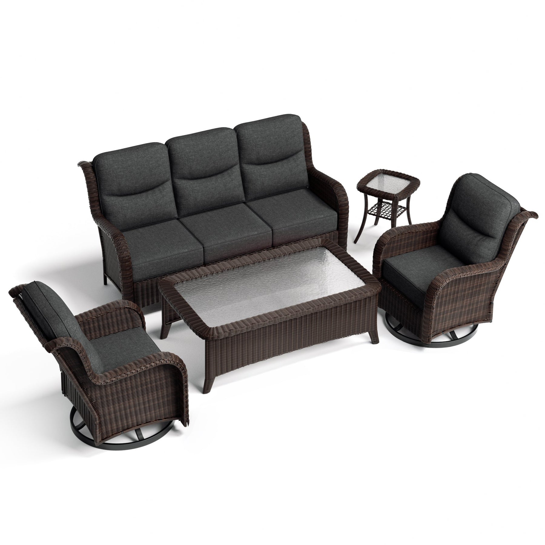 Ardenelle Luxury 5 Piece Patio Wicker Sofa Set With Tables