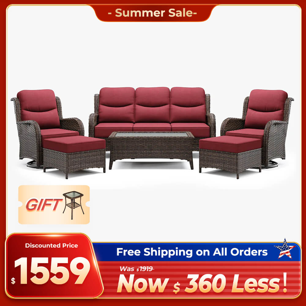 Hawthorne 6 Pieces Outdoor Wicker Sofa Set With Ergonomic backrest Design & Comfort Cushions