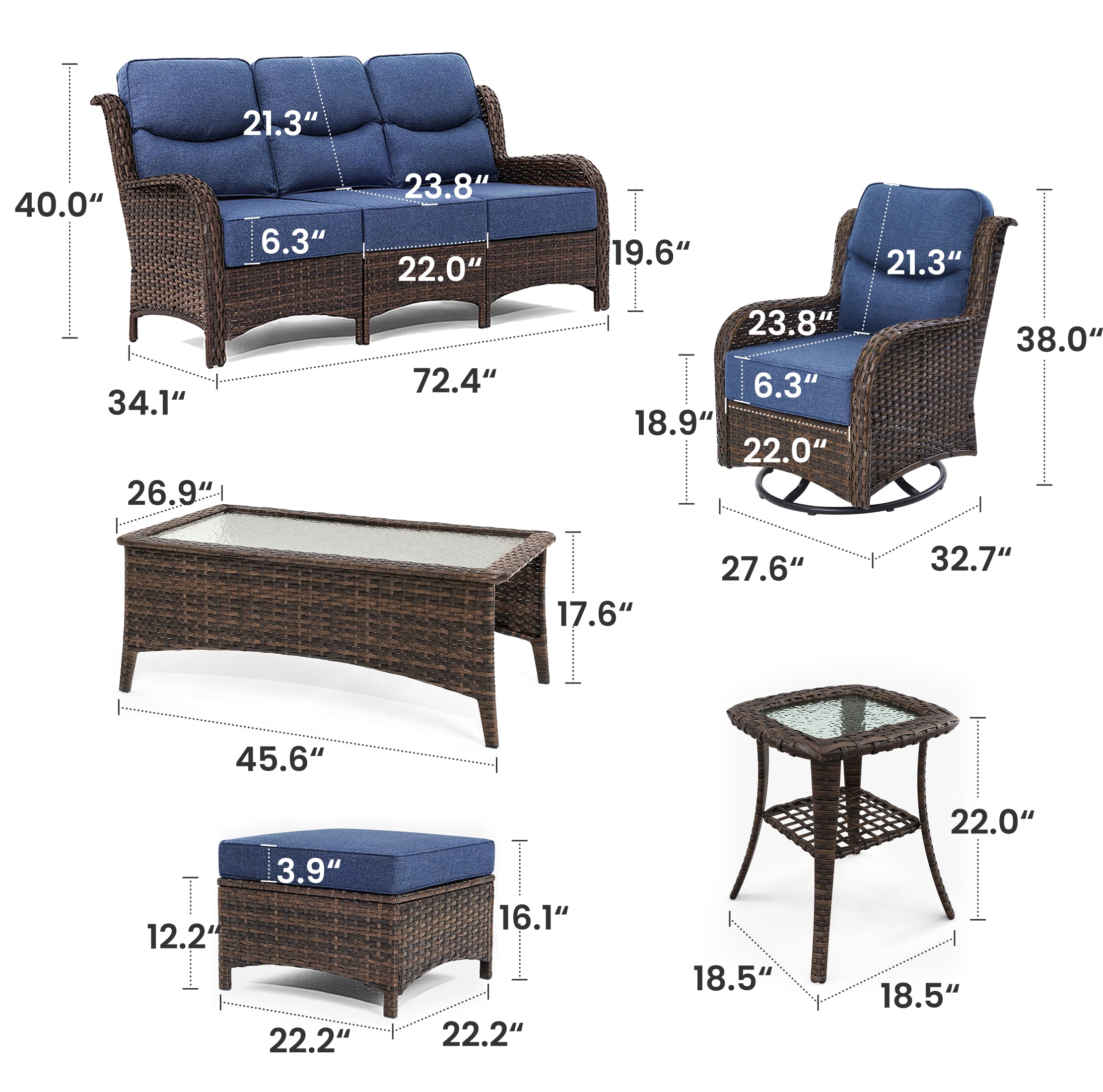 Hawthorne Red Wicker Furniture Patio Sofa And Swivel Glider Chairs With 6-Inch Cushions