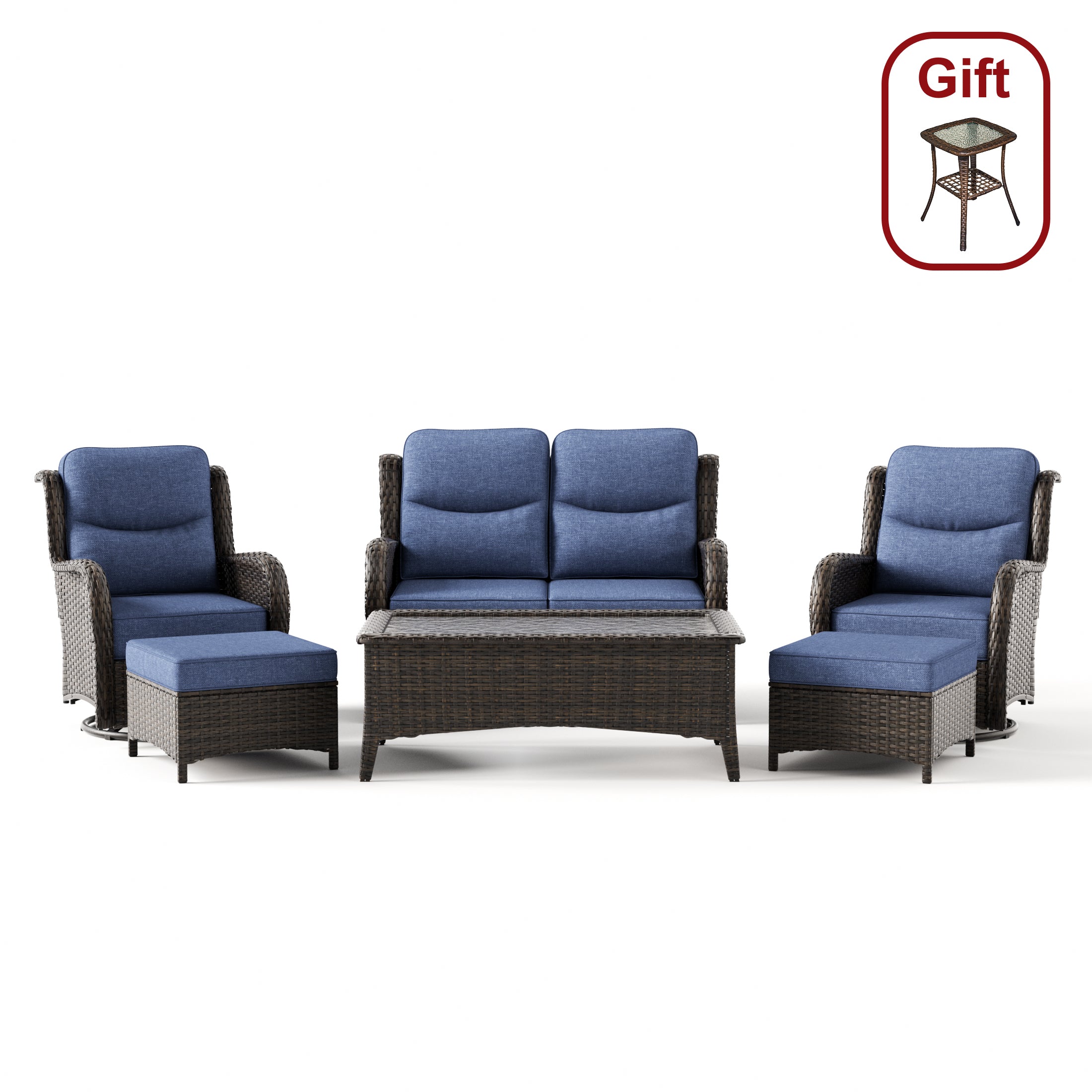 Hawthorne 6 Pieces Outdoor Wicker Loveseat Set With Ergonomic backrest Design & Comfort Cushions