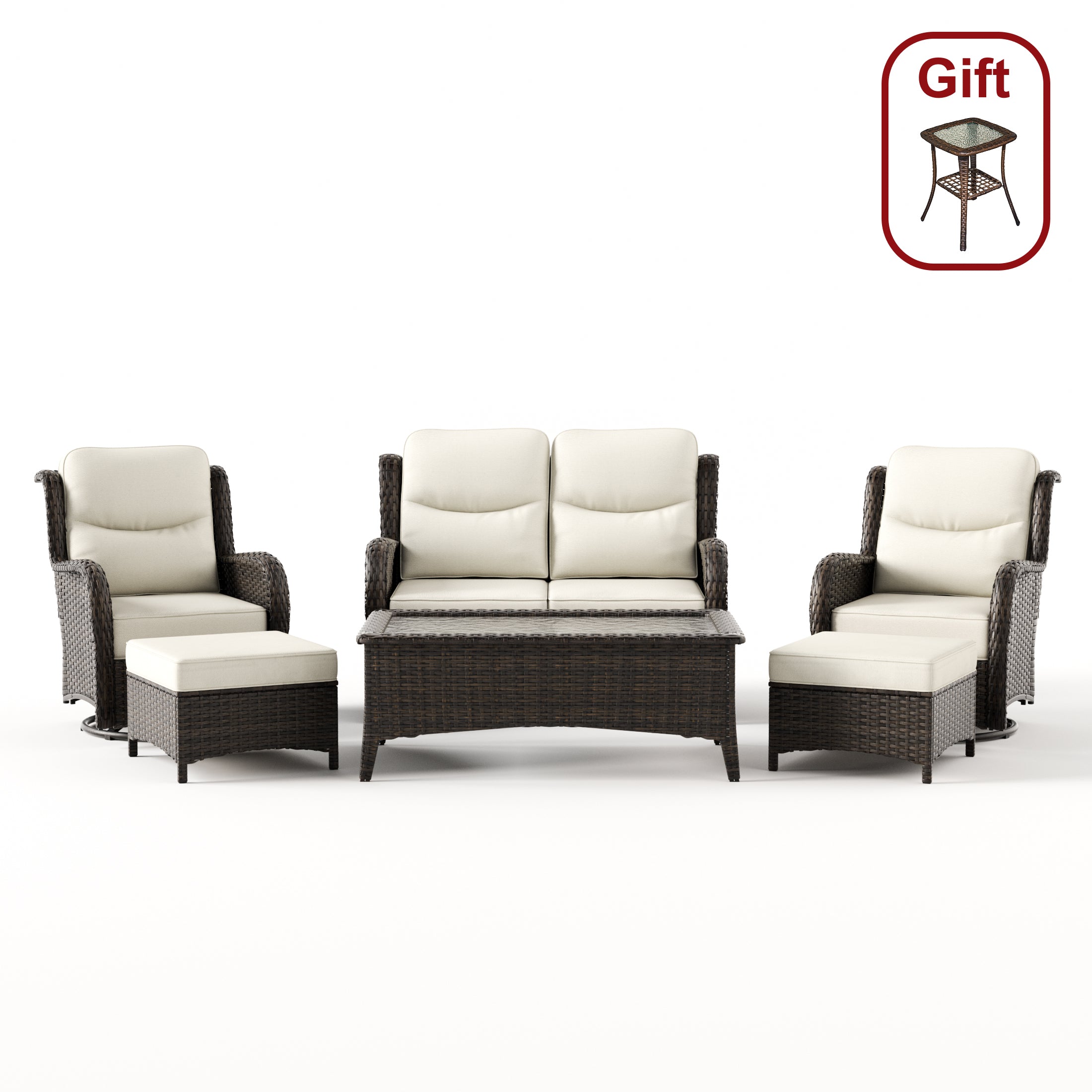 Hawthorne 6 Pieces Outdoor Wicker Loveseat Set With Ergonomic backrest Design & Comfort Cushions