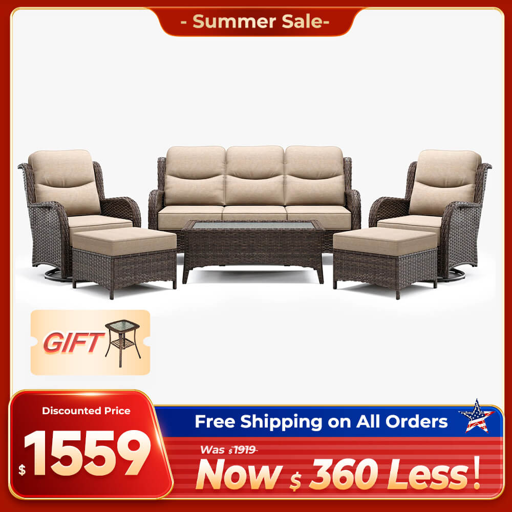 Hawthorne 6 Pieces Outdoor Wicker Sofa Set With Ergonomic backrest Design & Comfort Cushions