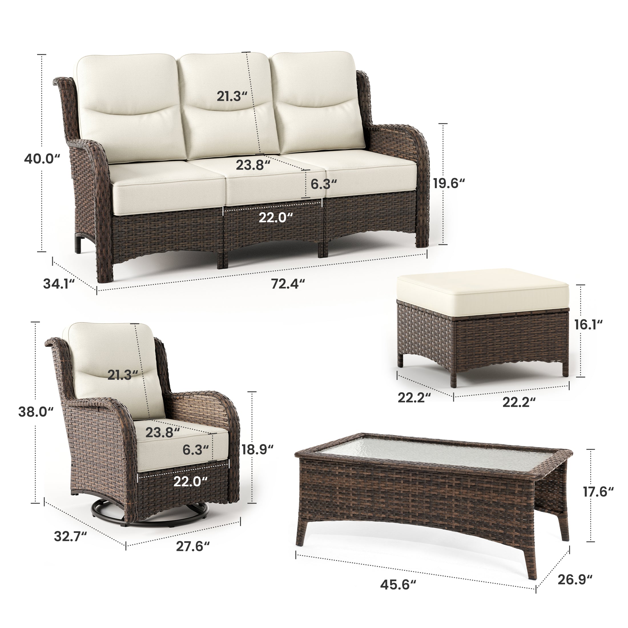 Hawthorne 6 Pieces Outdoor Wicker Sofa Set With Ergonomic backrest Design & Comfort Cushions
