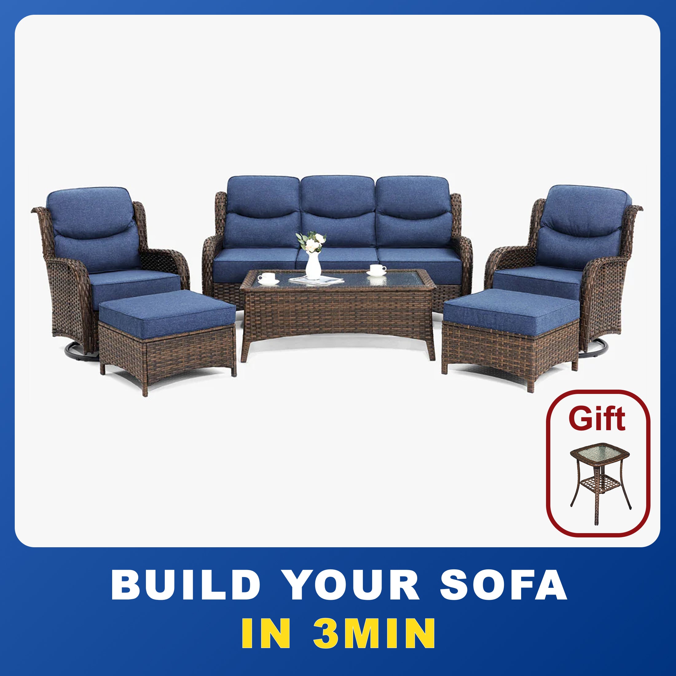 【Quick Assembly Collection】Patio Wicker 3-Min Sofa Furniture Set