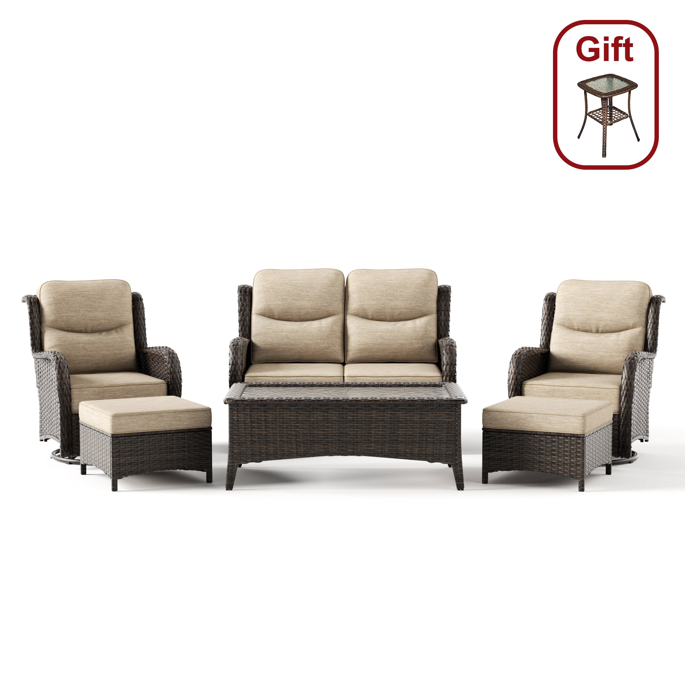 Hawthorne 6 Pieces Outdoor Wicker Loveseat Set With Ergonomic backrest Design & Comfort Cushions