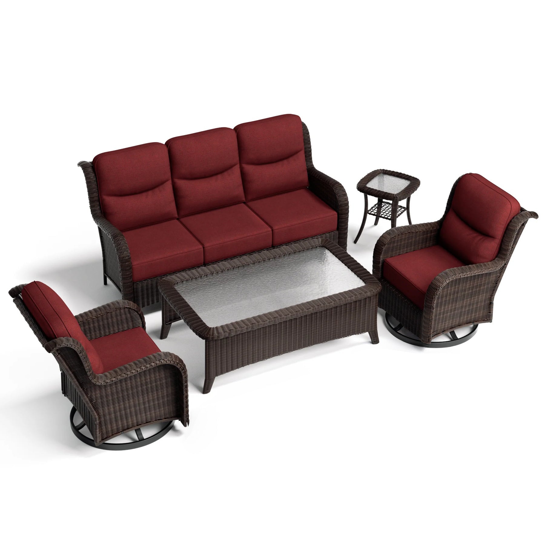 Ardenelle Luxury 5 Piece Patio Wicker Sofa Set With Tables And Covers