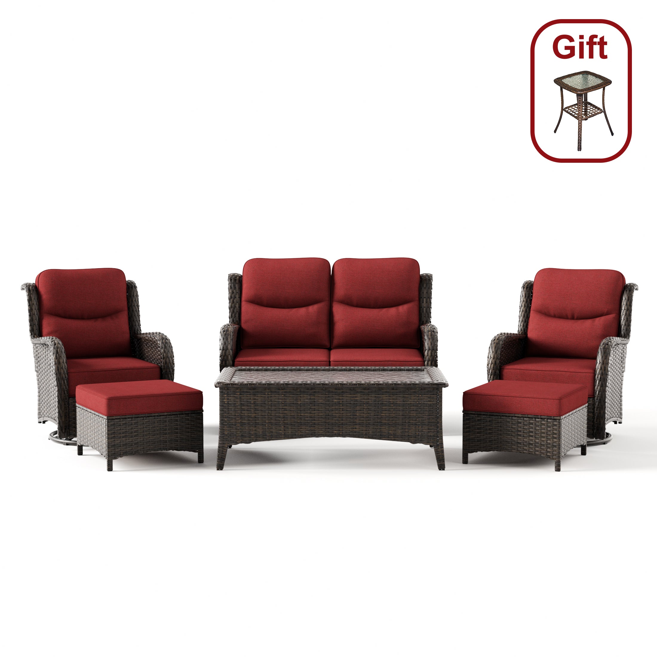 Hawthorne 6 Pieces Outdoor Wicker Loveseat Set With Ergonomic backrest Design & Comfort Cushions