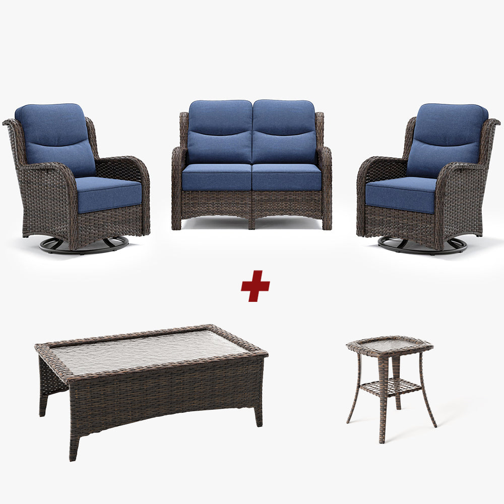 【Extra Coffee Table: $20 More】Hawthorne 4 Piece Patio Rattan Loveseat Set With Extra Coffee Table