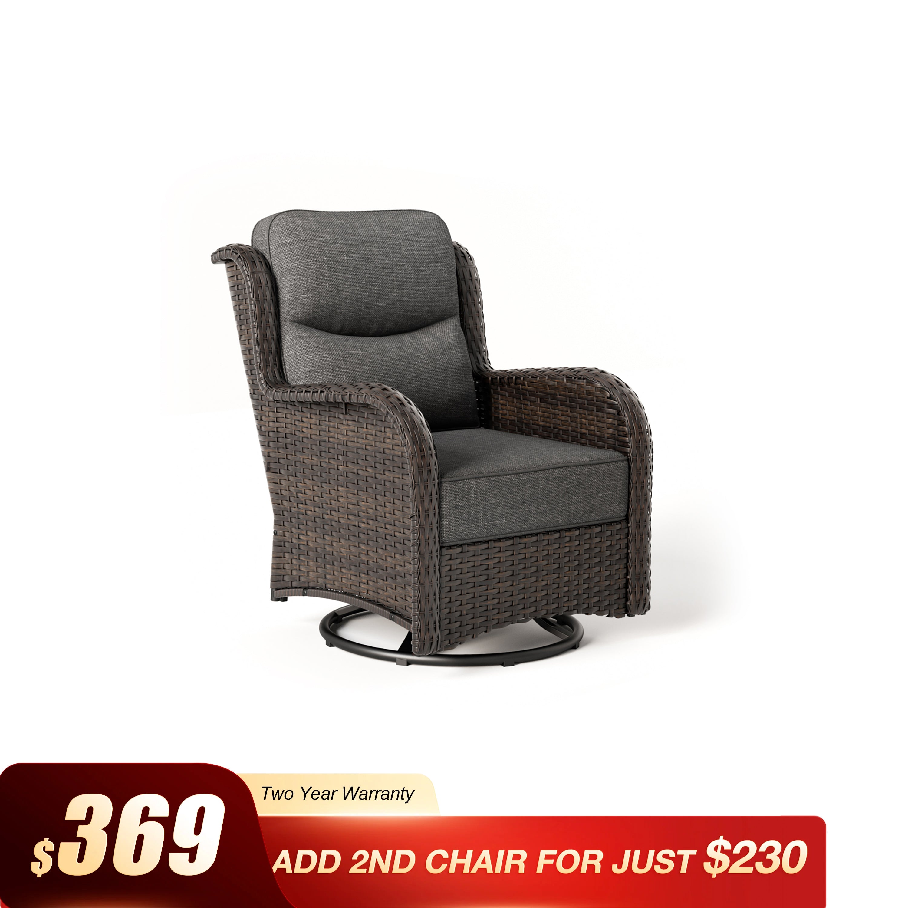 Hawthorne 360° Swivel Outdoor Wicker Gliding Chair With 6-Inch Cushion & Sturdy Base