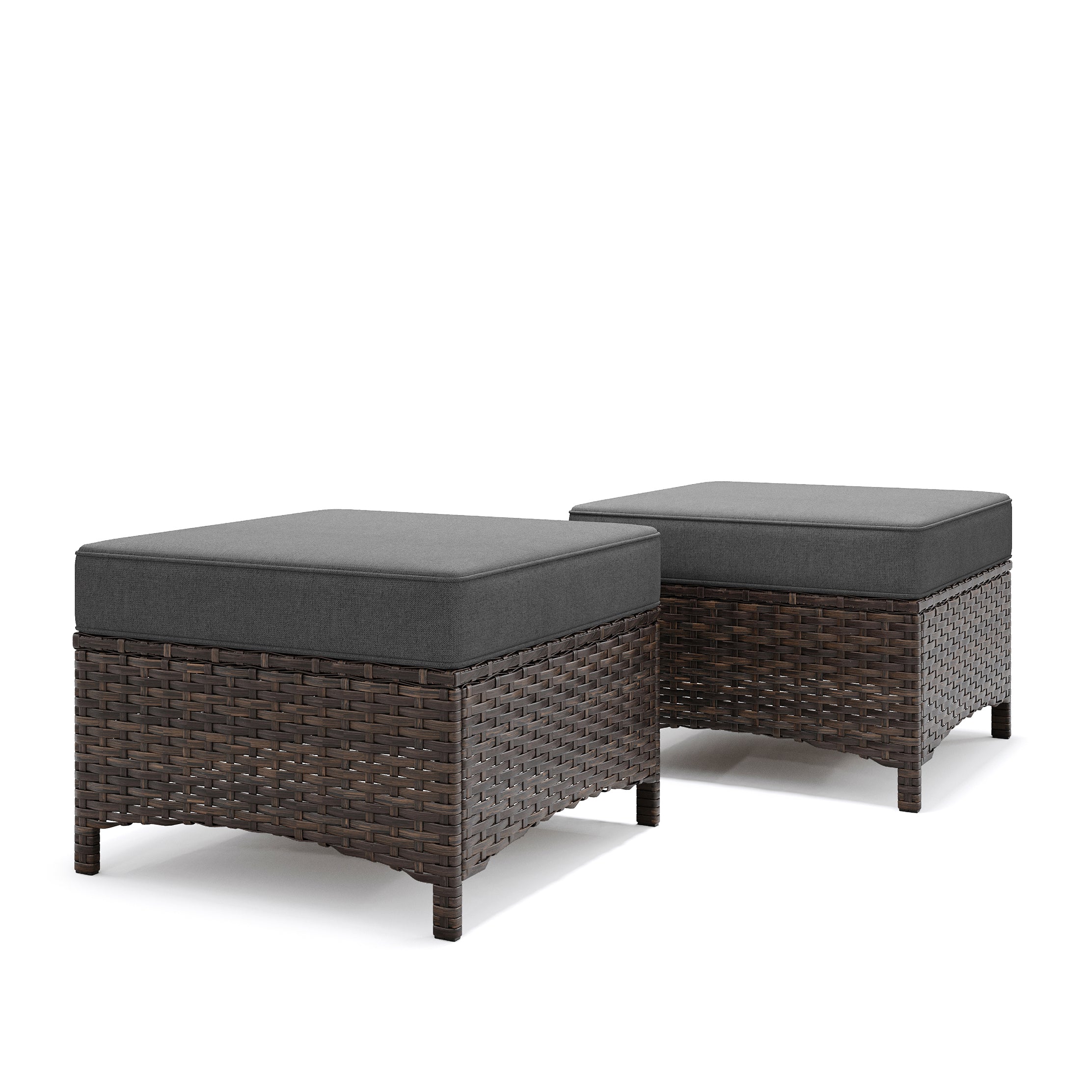 Hawthorne 2 Pack Multifunctional Outdoor Wicker Ottomans for Sofa and Chairs